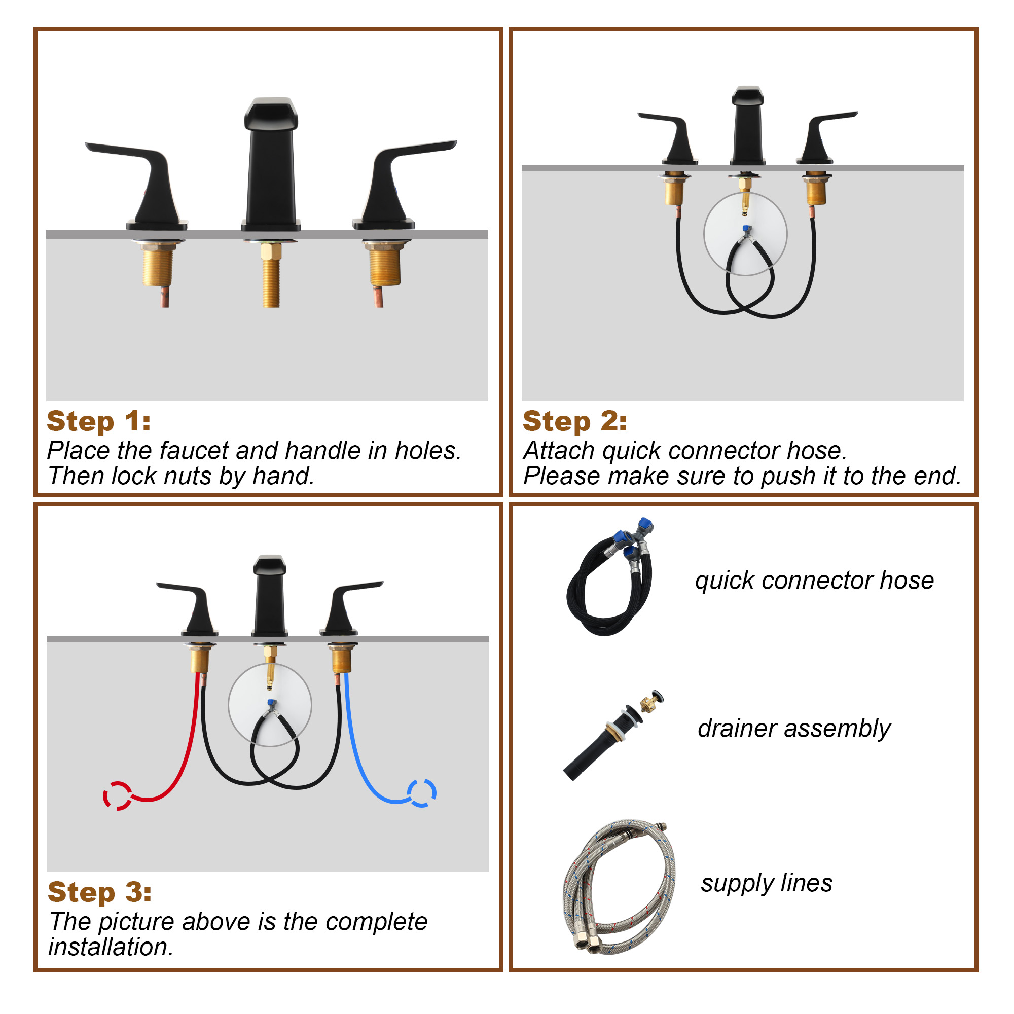 Casainc 2-Handle Bathroom Sink Faucet 3-Hole Application Widespread Modern Bathroom Faucet with Drain Assembly