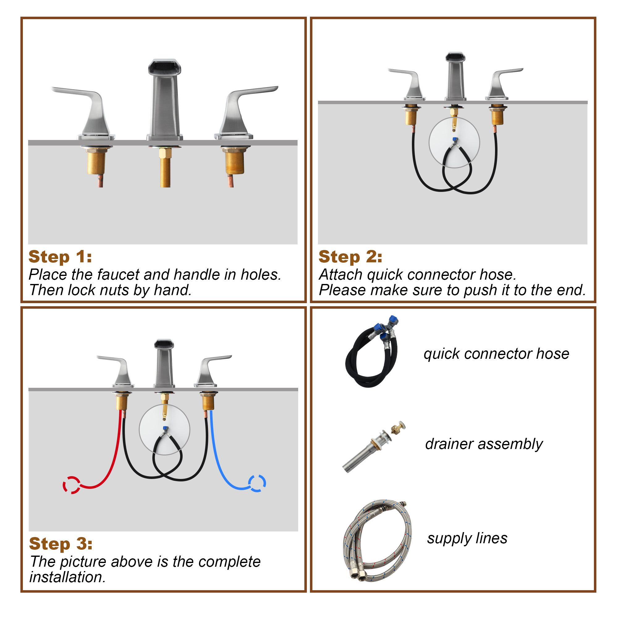 Casainc 2-Handle Bathroom Sink Faucet 3-Hole Application Widespread Modern Bathroom Faucet with Drain Assembly