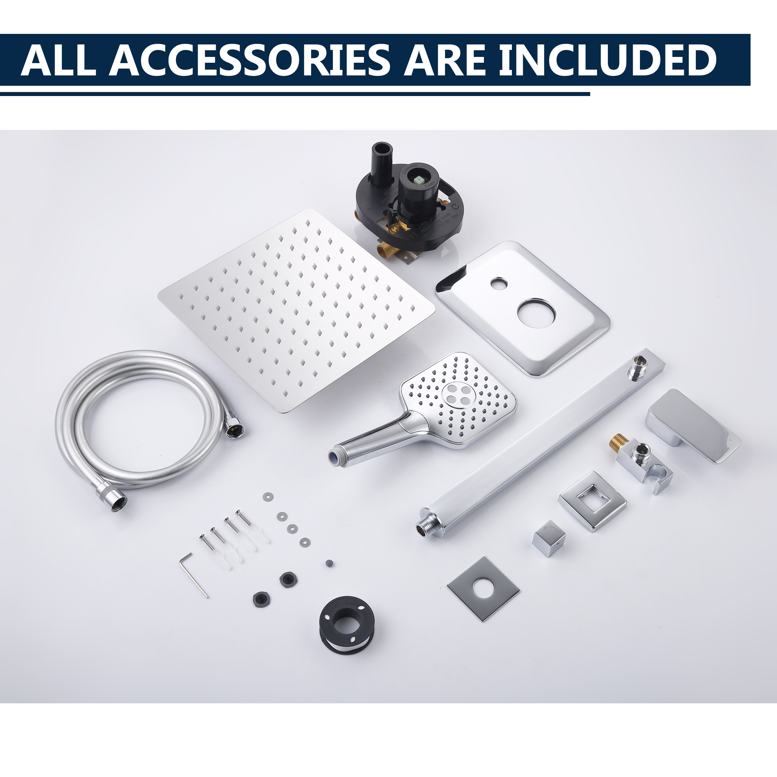 CASAINC 9.8" Square Wall-mounted Rain Shower Faucet with Pressure Balanced Valve