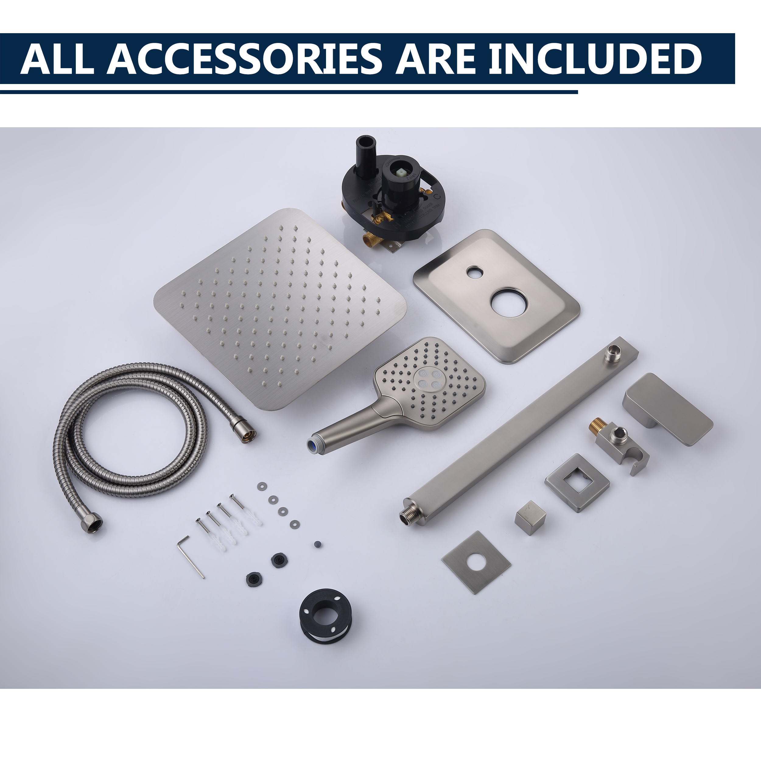 CASAINC 9.8" Square Wall-mounted Rain Shower Faucet with Pressure Balanced Valve