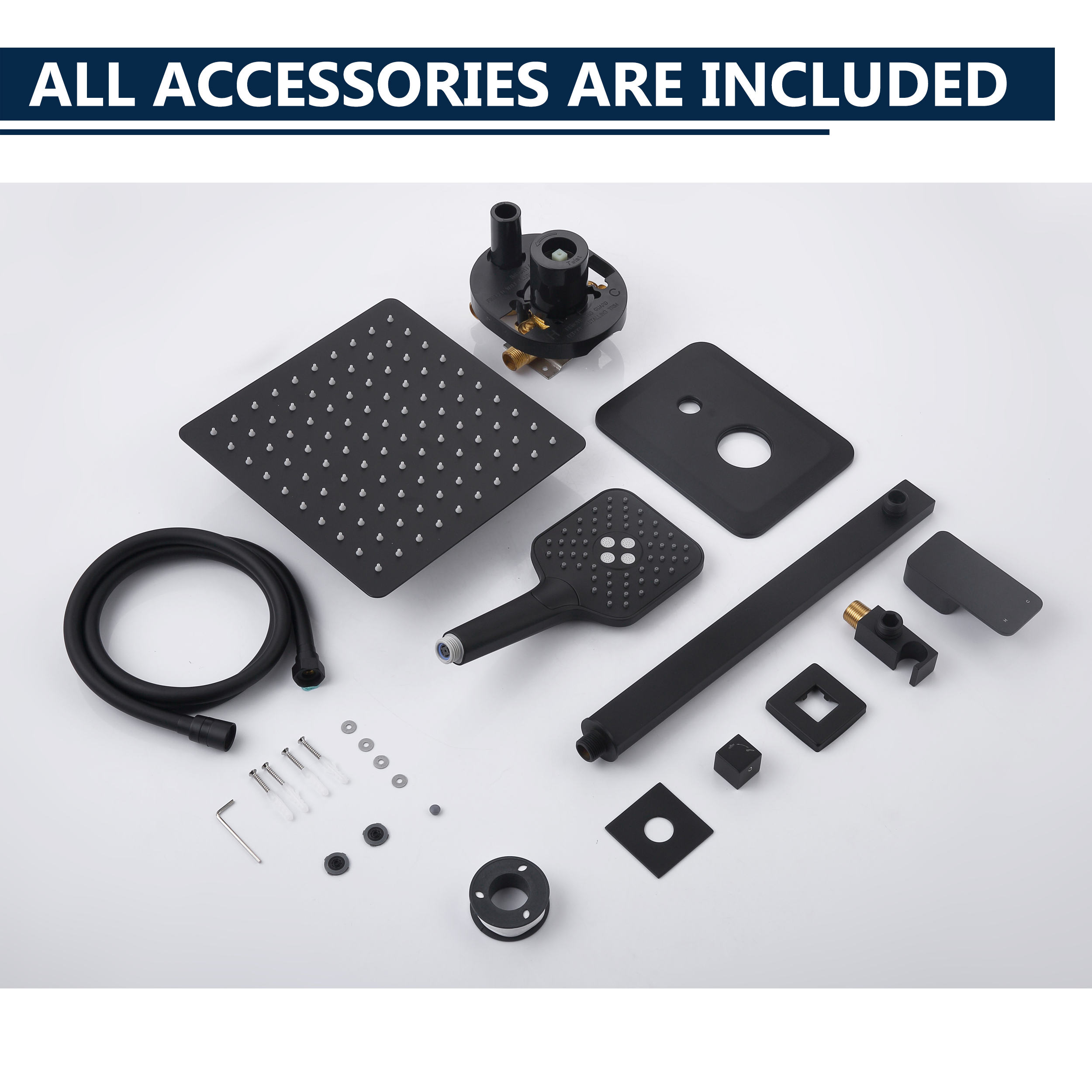 CASAINC 9.8" Square Wall-mounted Rain Shower Faucet with Pressure Balanced Valve