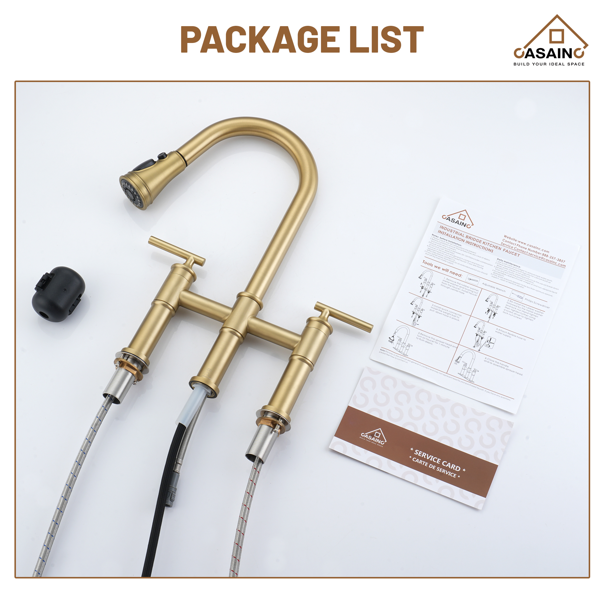 Pull-Down Bridge Kitchen Faucet in Matte Black/Brushed Nickel/Brushed Gold