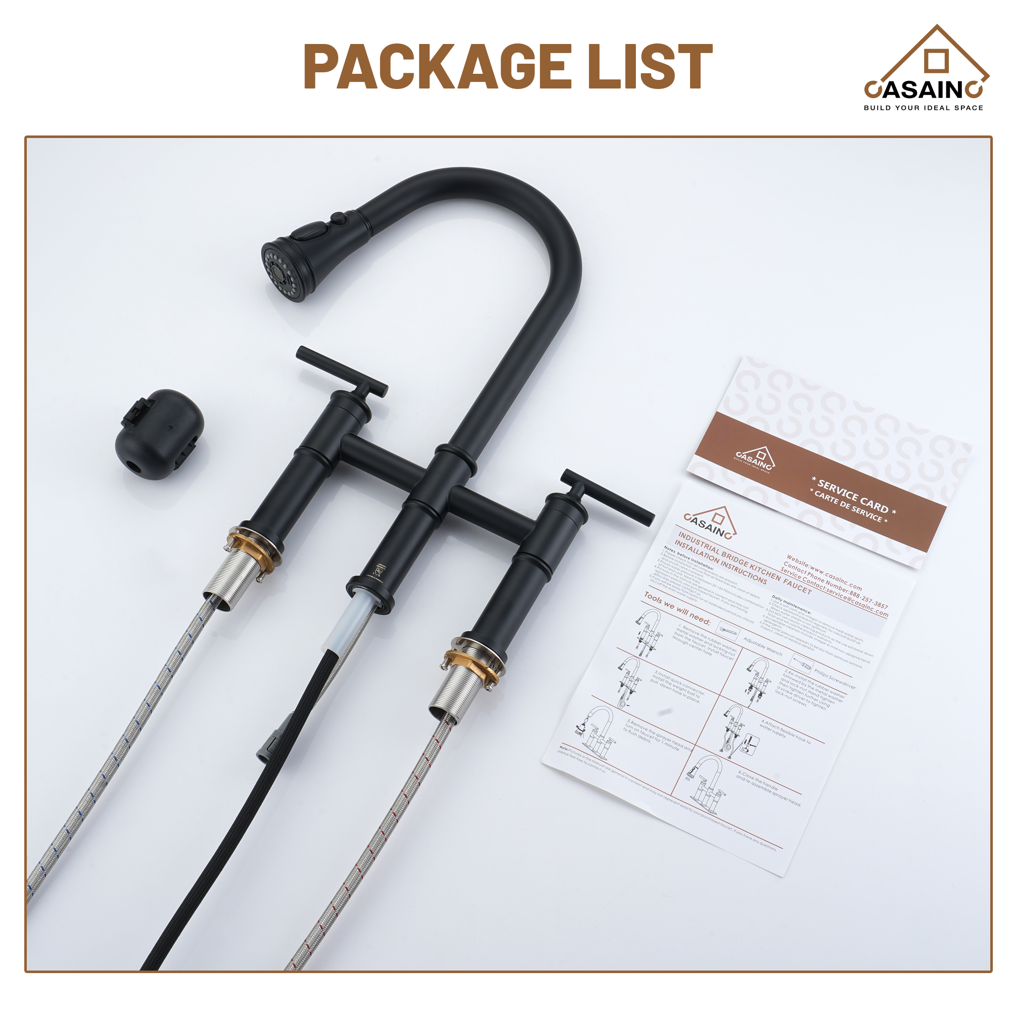 Pull-Down Bridge Kitchen Faucet in Matte Black/Brushed Nickel/Brushed Gold