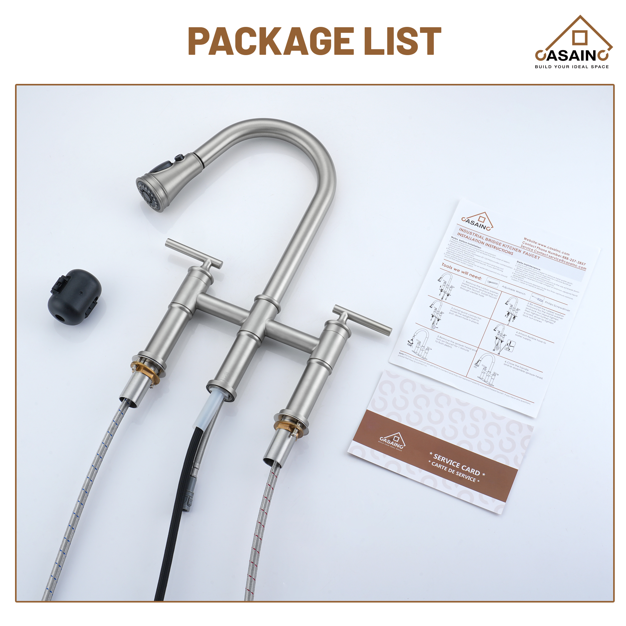 Pull-Down Bridge Kitchen Faucet in Matte Black/Brushed Nickel/Brushed Gold