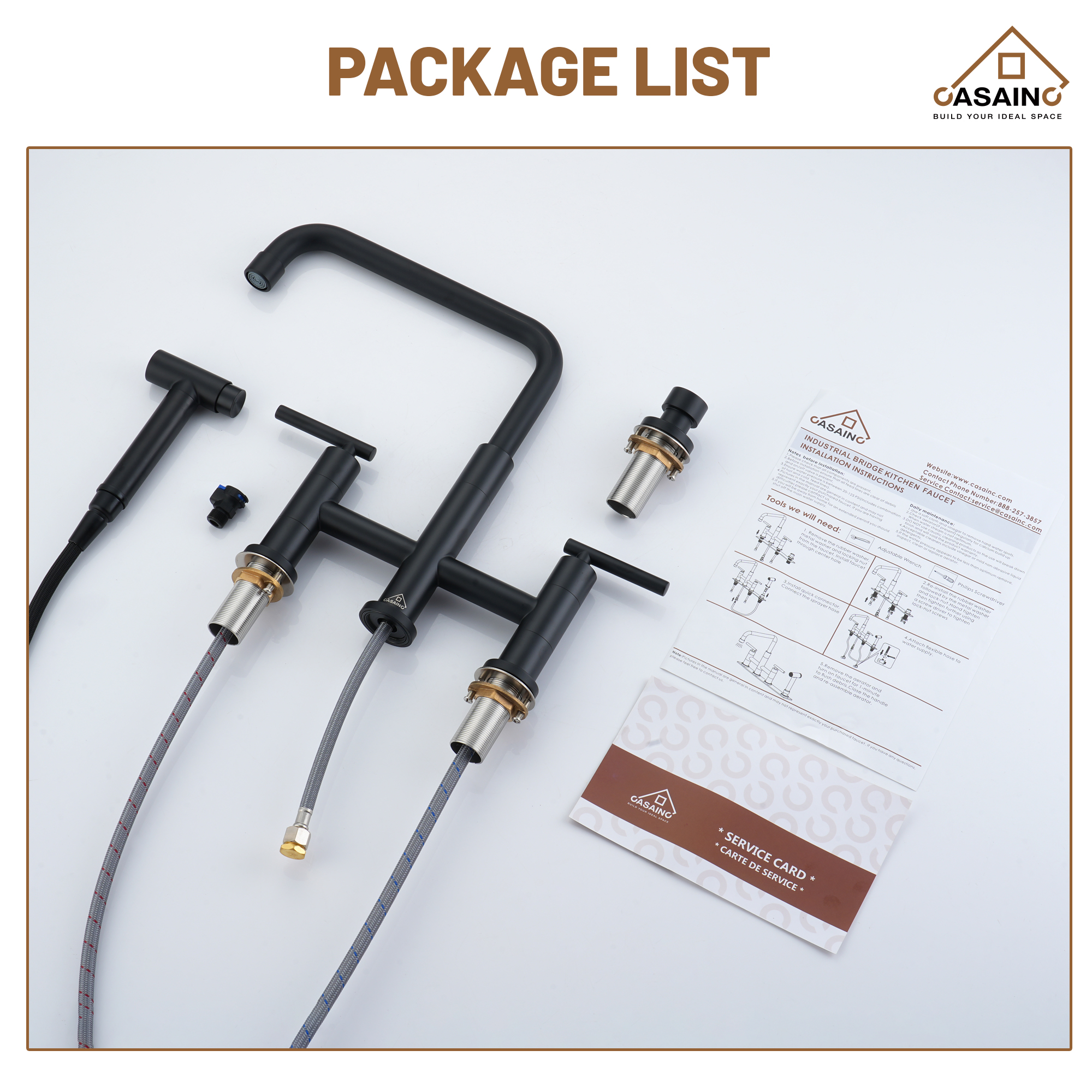 2-Handle Bridge Kitchen Faucet with Pull-Out Side Sprayer in Matte Black/Brushed Nickel/Brushed Gold