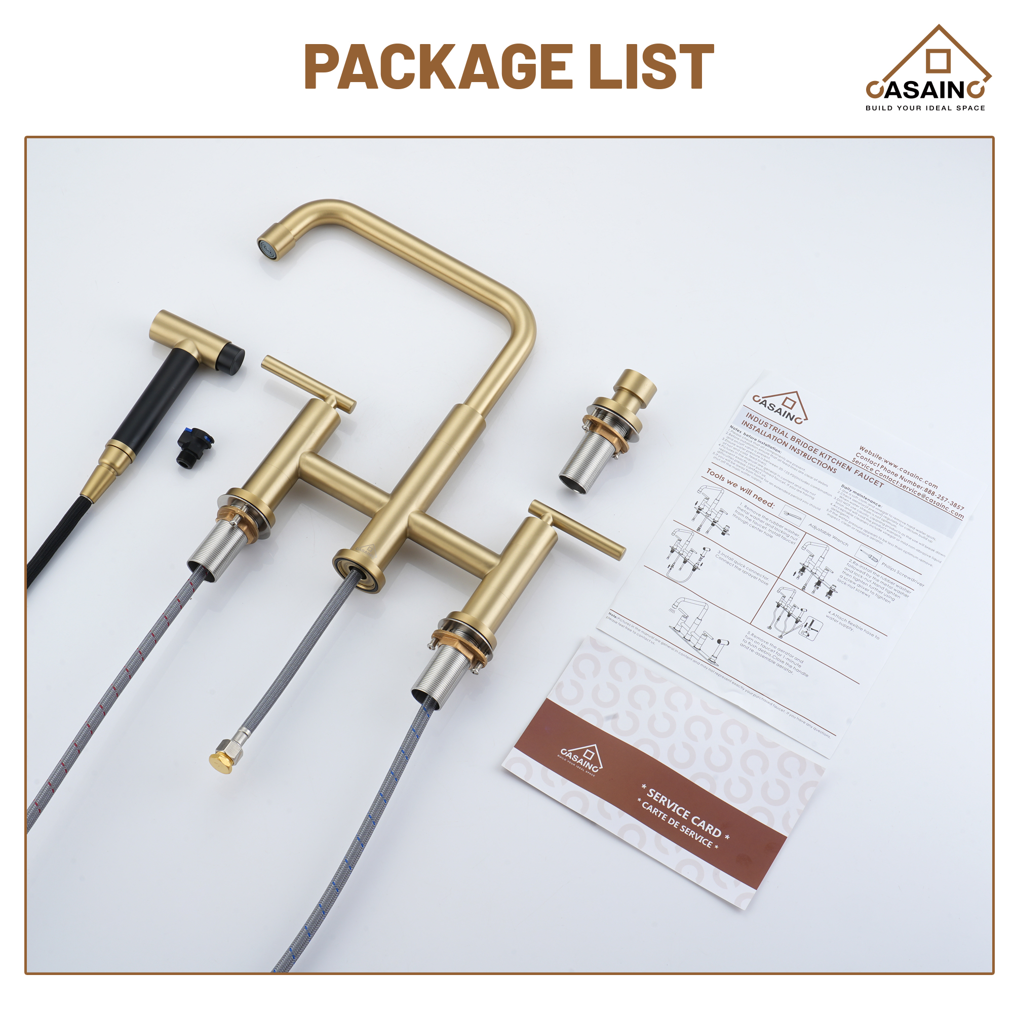 2-Handle Bridge Kitchen Faucet with Pull-Out Side Sprayer in Matte Black/Brushed Nickel/Brushed Gold