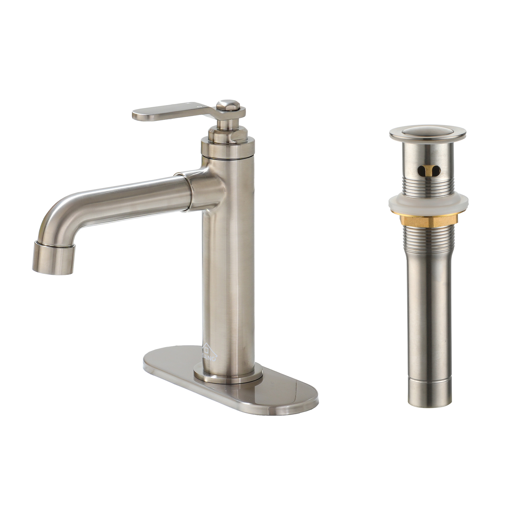 Single Handle Brass Bathroom Sink Faucet 1 or 3 Hole Deck Mount Vanity Faucet Vanity Mixer Faucet RV Commercial Restroom Faucet with Metal Pop-Up Drain and Supply Line