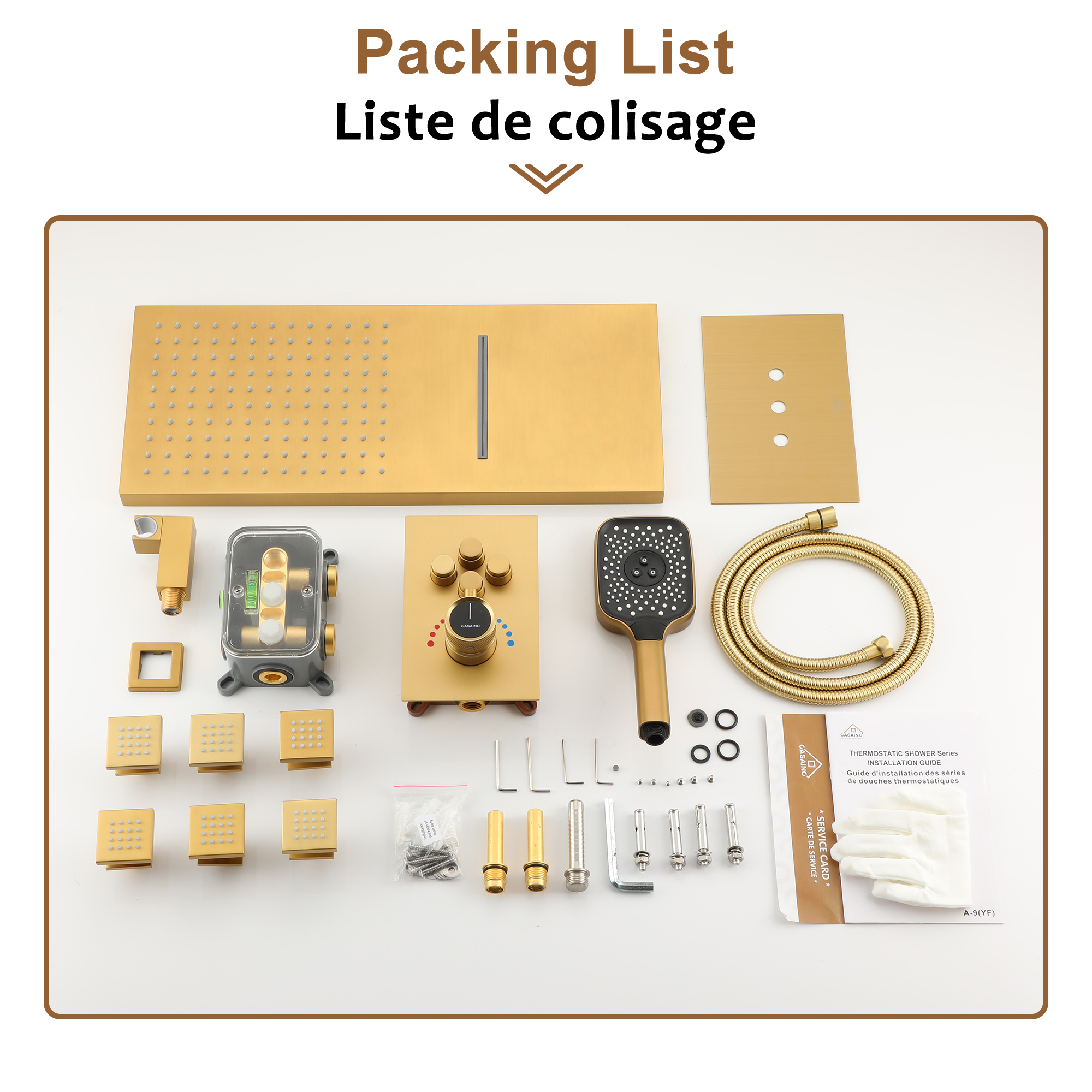 Wall Mounted 20 Inch Rectangular Dual-function Rainfall Shower Head 4 Function Thermostatic Shower System,With  6 Body Jets