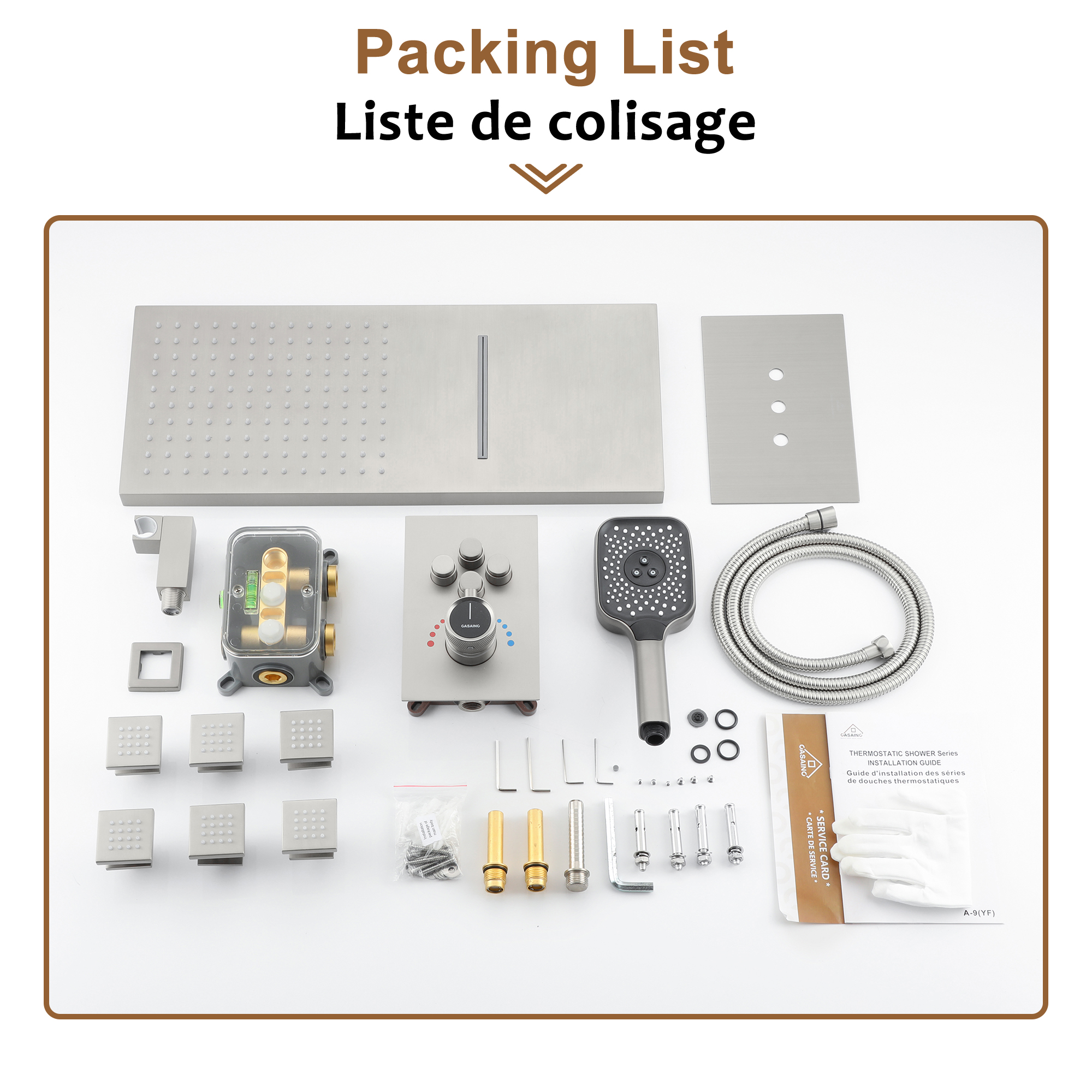 Wall Mounted 20 Inch Rectangular Dual-function Rainfall Shower Head 4 Function Thermostatic Shower System,With  6 Body Jets