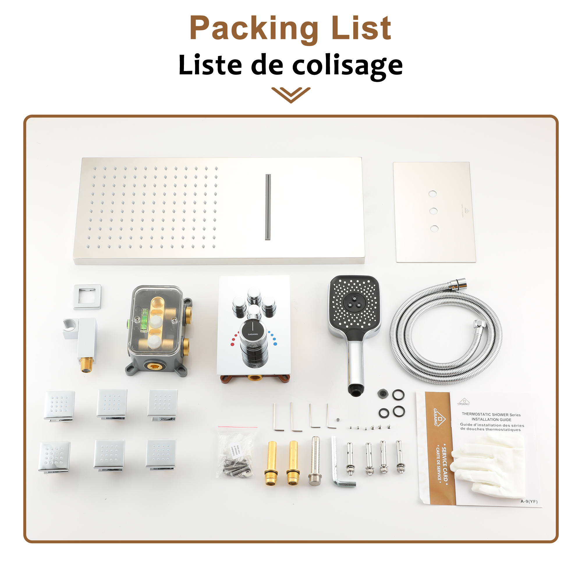 Wall Mounted 20 Inch Rectangular Dual-function Rainfall Shower Head 4 Function Thermostatic Shower System,With  6 Body Jets