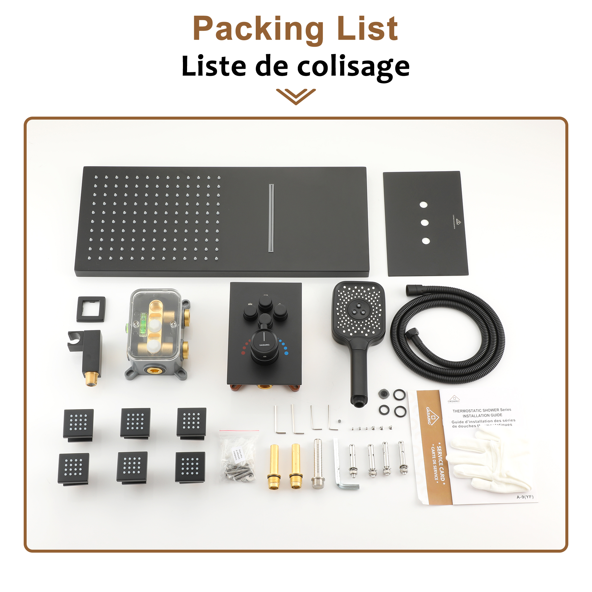 Wall Mounted 20 Inch Rectangular Dual-function Rainfall Shower Head 4 Function Thermostatic Shower System,With  6 Body Jets