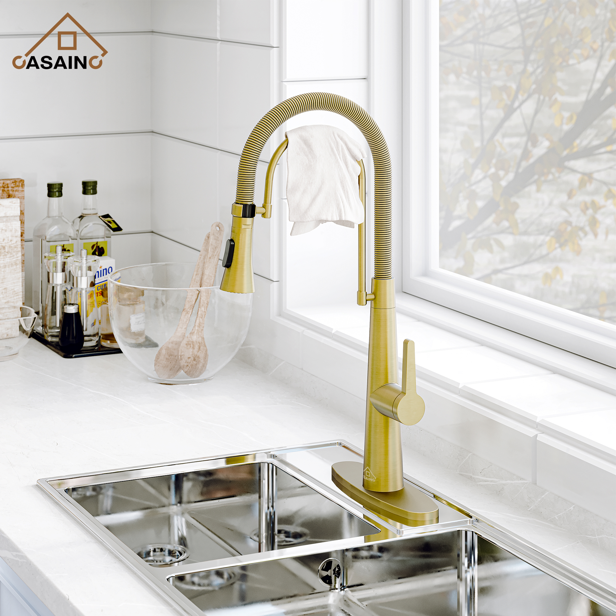 CASAINC 1.8GPM Spring Kitchen Faucet in Brushed Gold and More-Casainc Canada