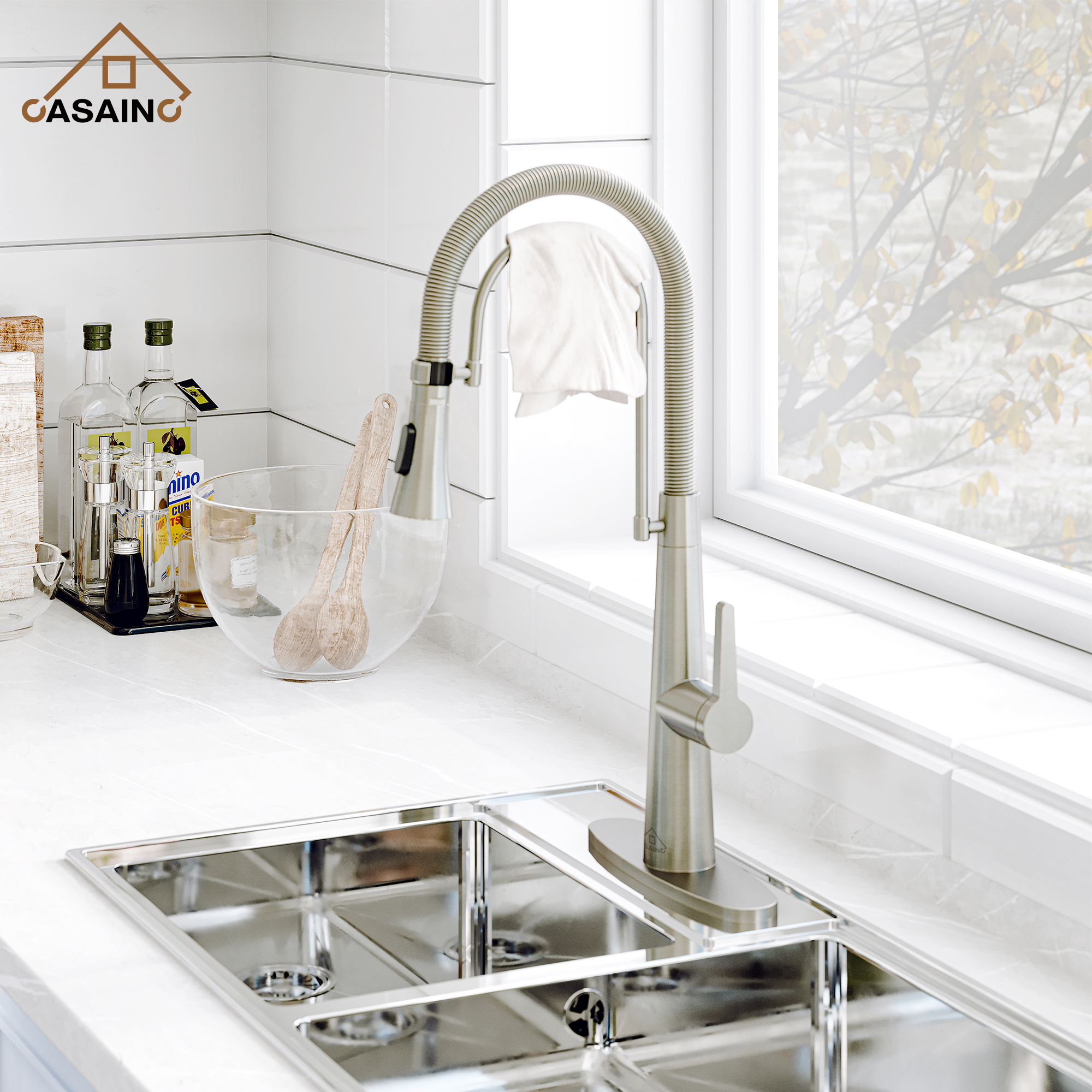 CASAINC 1.8GPM Spring Kitchen Faucet in Brushed Gold and More-Casainc Canada