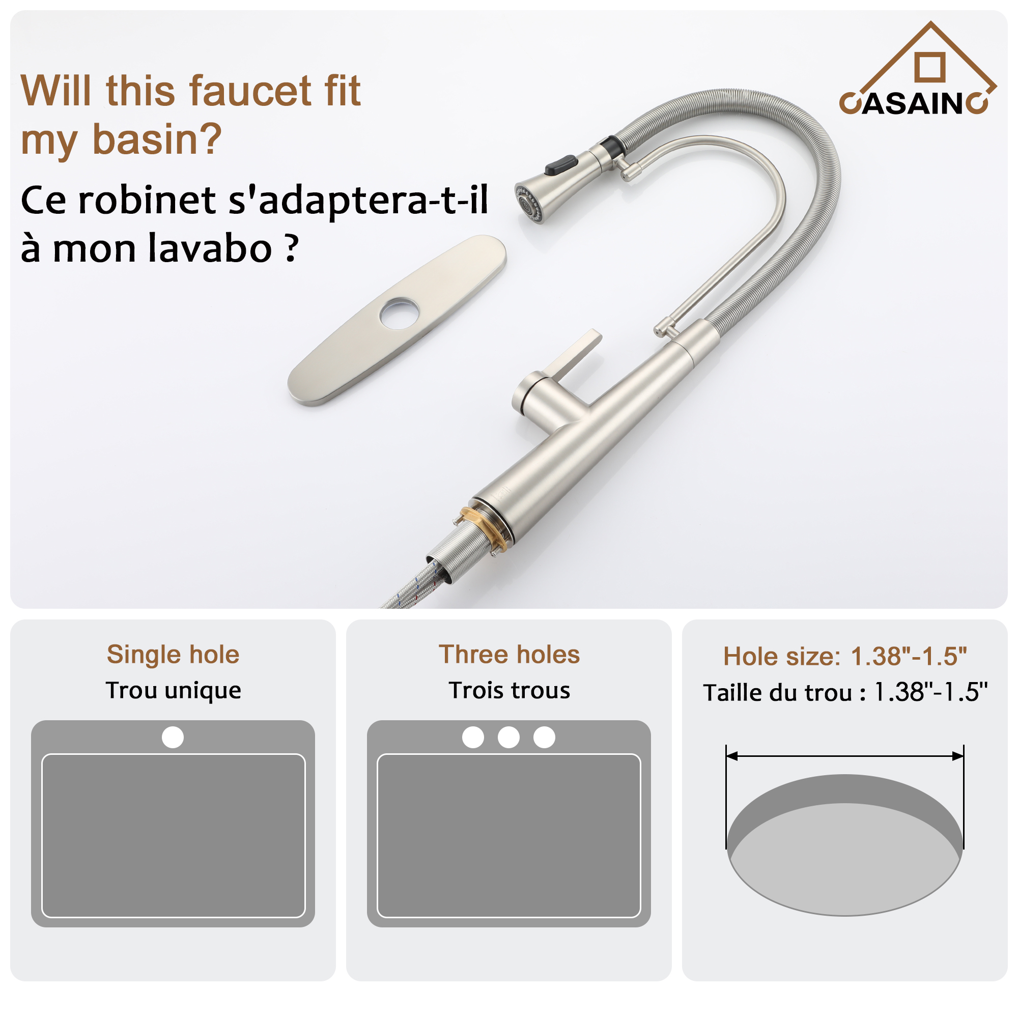 CASAINC 1.8GPM Spring Kitchen Faucet in Brushed Gold and More-Casainc Canada