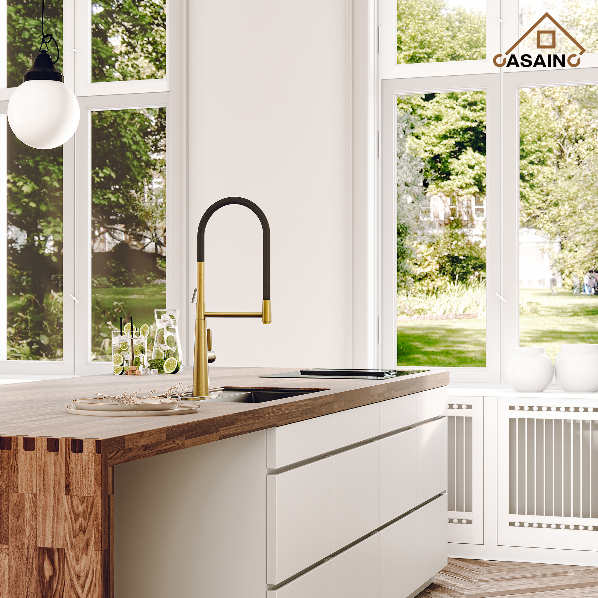 CASAINC 1.8GPM Single-Handle Standard Kitchen Faucet with Fast Mount and Deck Plate, 3 Colors Available