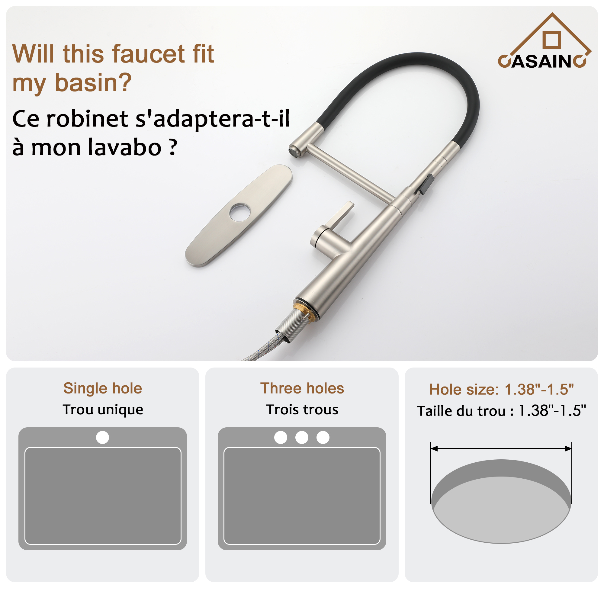 CASAINC 1.8GPM Single-Handle Standard Kitchen Faucet with Fast Mount and Deck Plate, 3 Colors Available-Casainc Canada