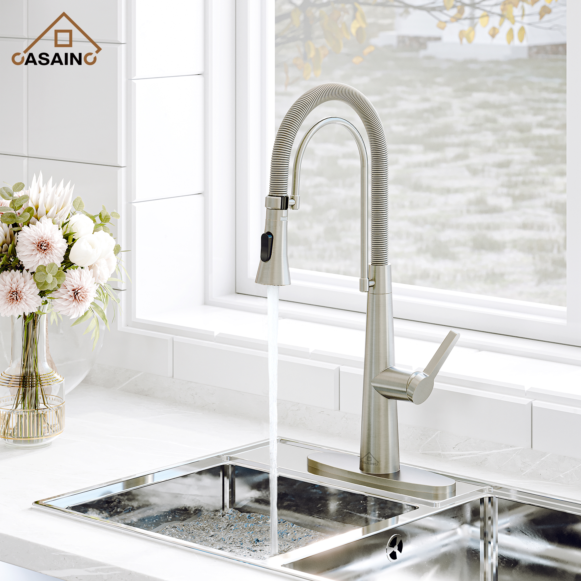 CASAINC 1.8GPM Spring Kitchen Faucet in Brushed Gold and More-Casainc Canada