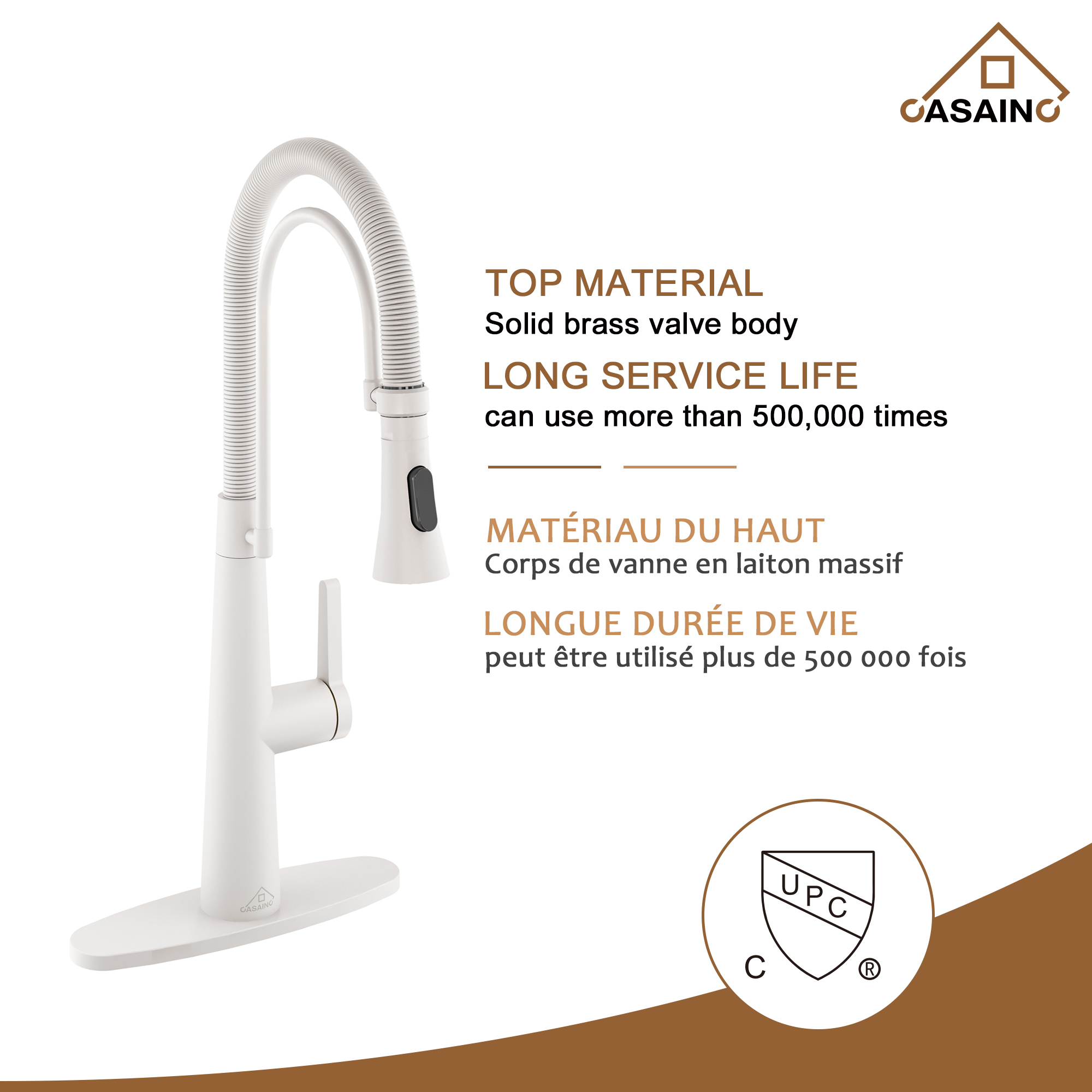 CASAINC 1.8GPM Spring Kitchen Faucet in Brushed Gold and More-Casainc Canada