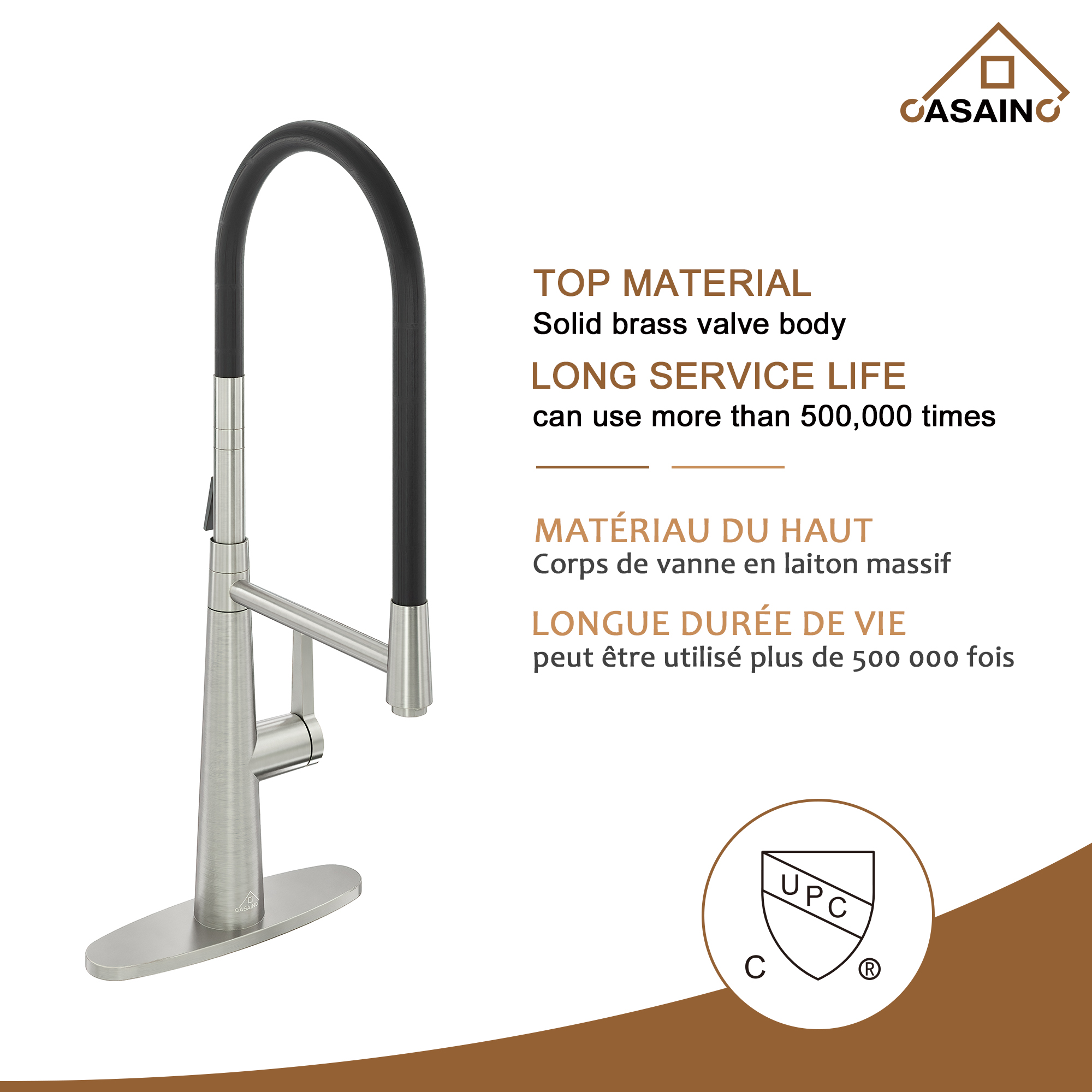 CASAINC 1.8GPM Single-Handle Standard Kitchen Faucet with Fast Mount and Deck Plate, 3 Colors Available-Casainc Canada