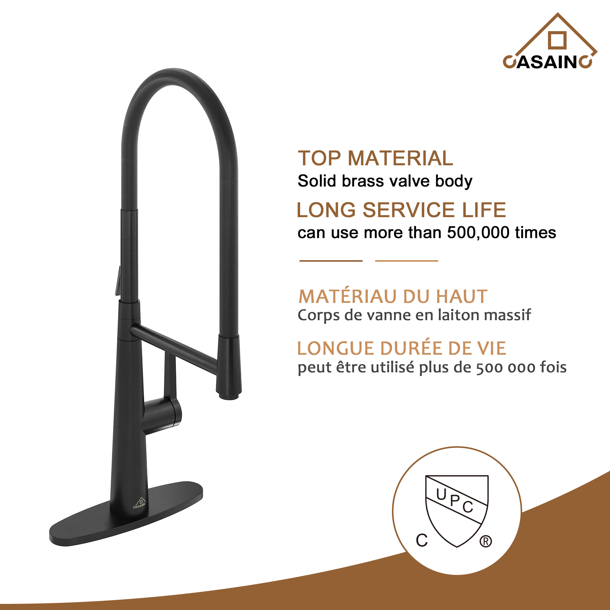 CASAINC 1.8GPM Single-Handle Standard Kitchen Faucet with Fast Mount and Deck Plate, 3 Colors Available-Casainc Canada