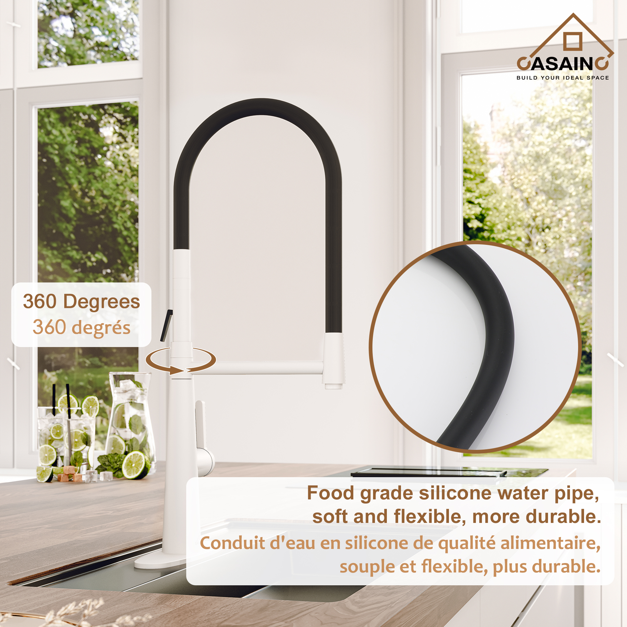 CASAINC 1.8GPM Single-Handle Standard Kitchen Faucet with Fast Mount and Deck Plate, 3 Colors Available-Casainc Canada