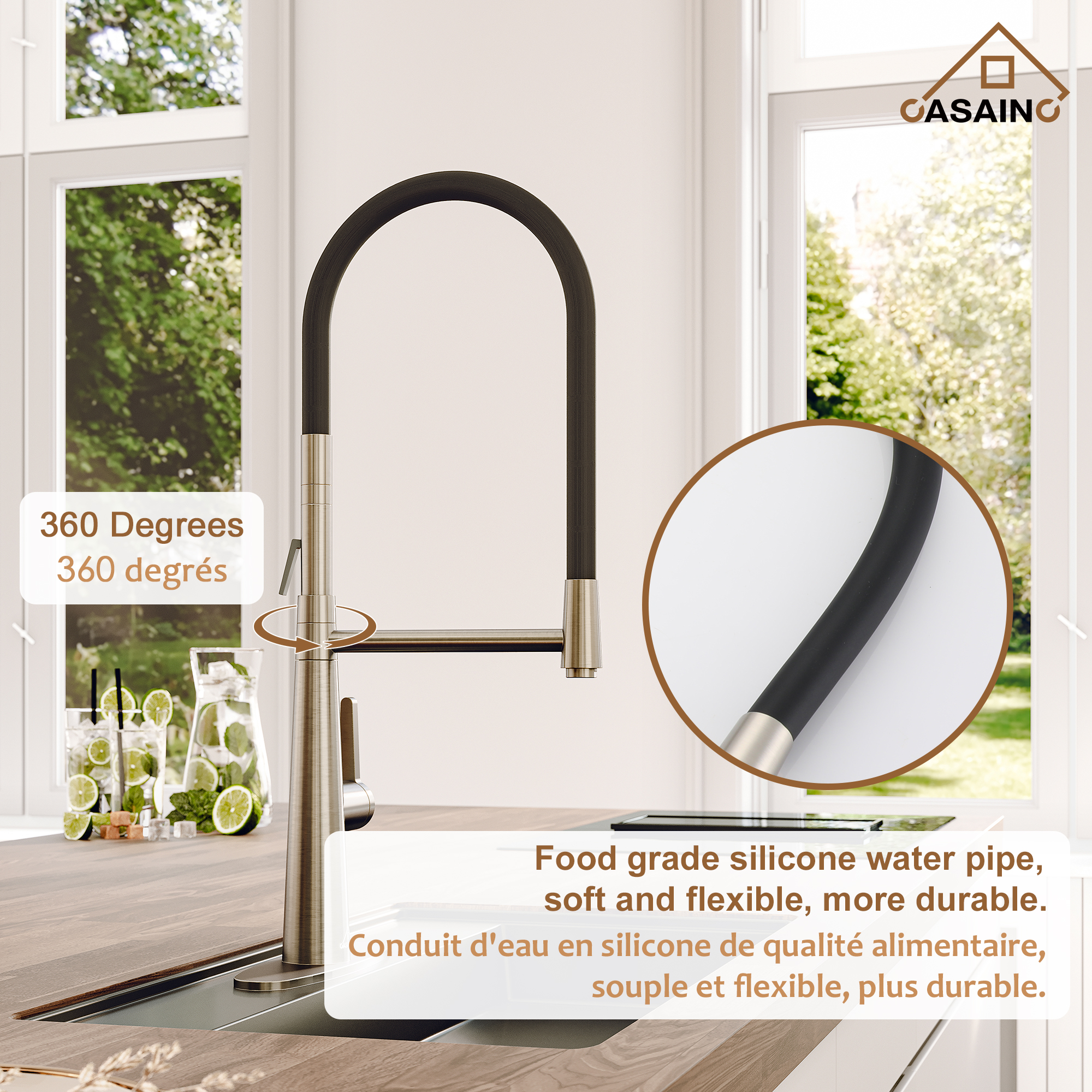 CASAINC 1.8GPM Single-Handle Standard Kitchen Faucet with Fast Mount and Deck Plate, 3 Colors Available-Casainc Canada