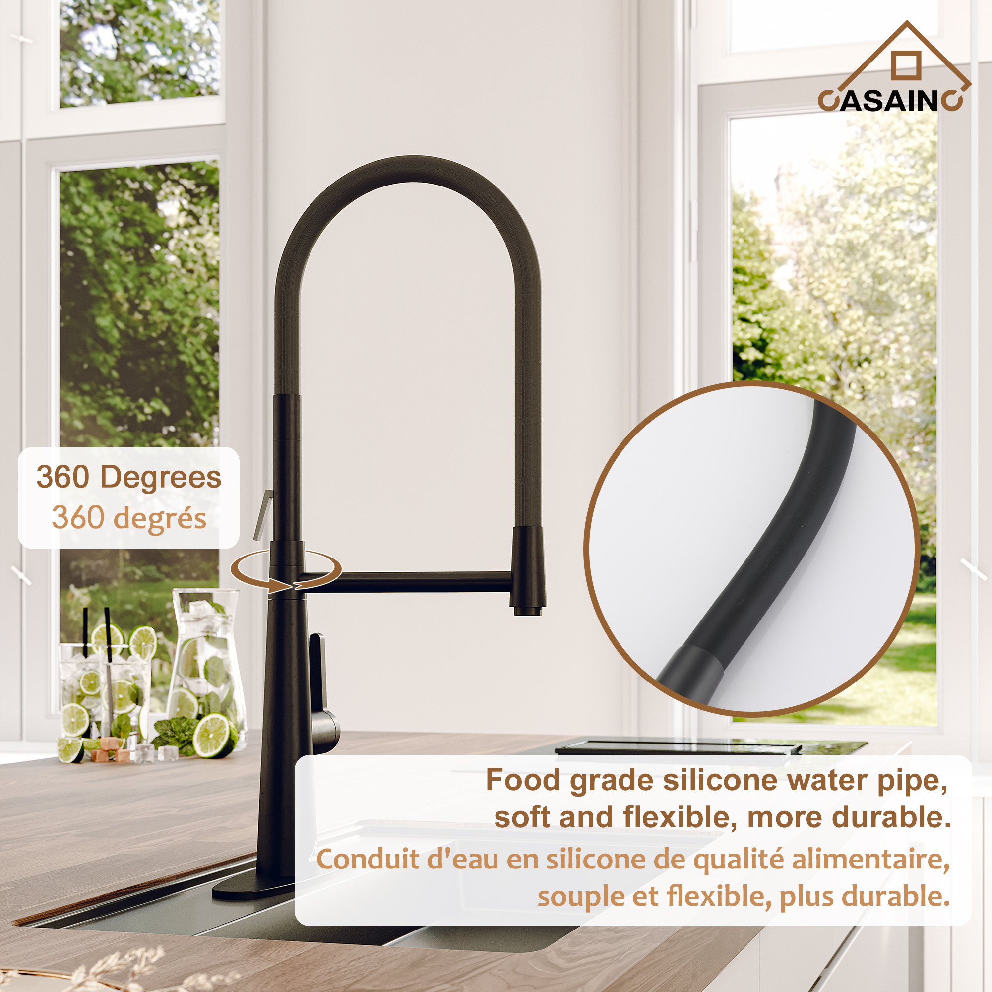 CASAINC 1.8GPM Single-Handle Standard Kitchen Faucet with Fast Mount and Deck Plate, 3 Colors Available-Casainc Canada