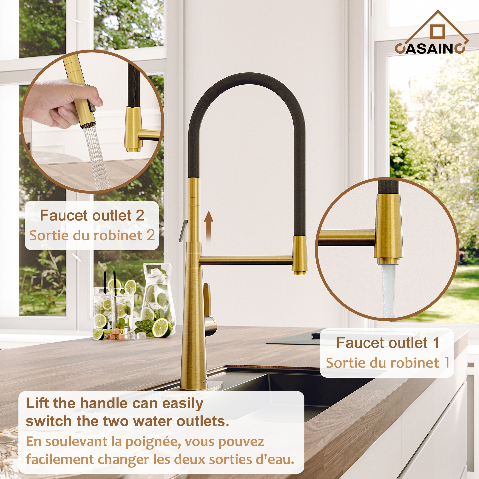 CASAINC 1.8GPM Single-Handle Standard Kitchen Faucet with Fast Mount and Deck Plate, 3 Colors Available