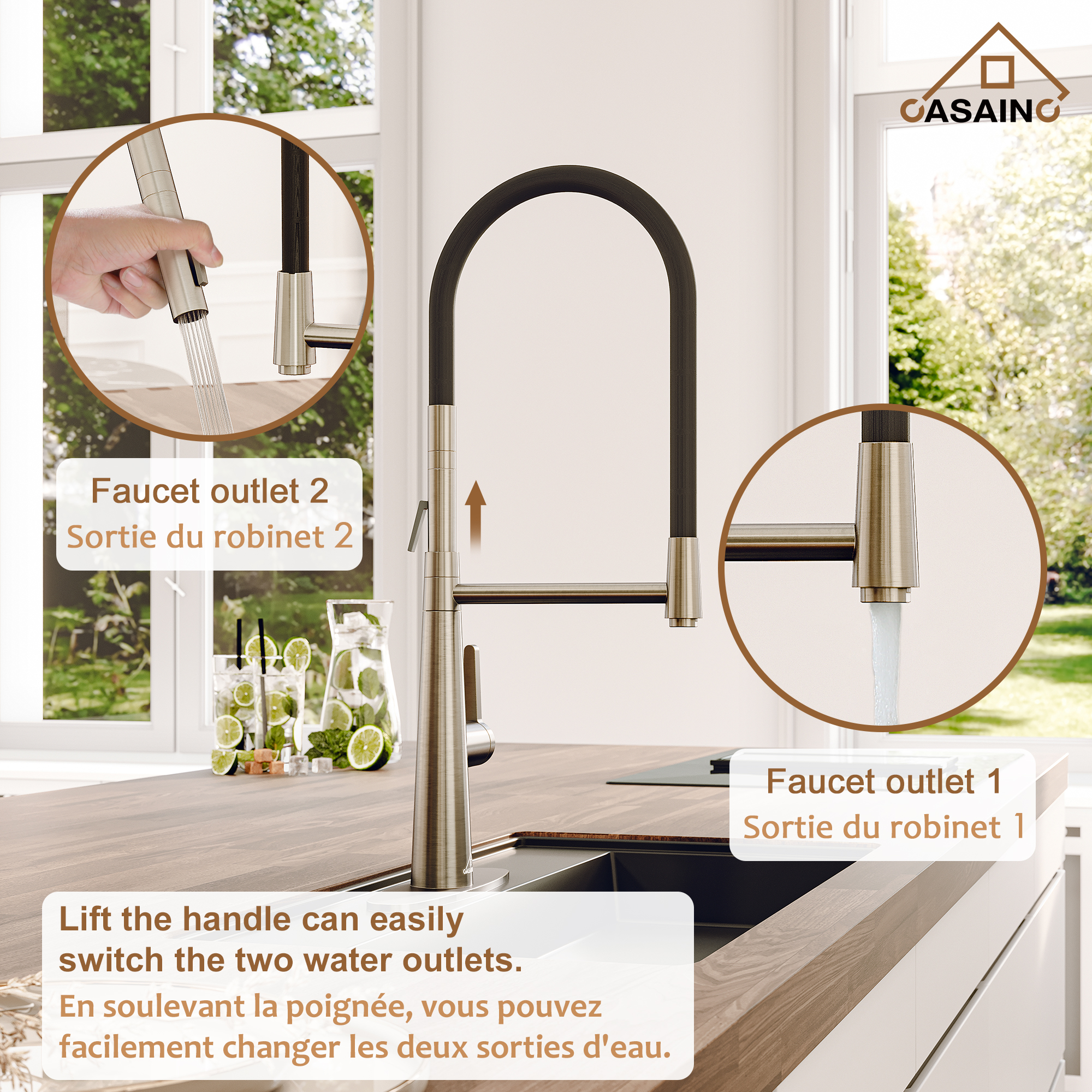 CASAINC 1.8GPM Single-Handle Standard Kitchen Faucet with Fast Mount and Deck Plate, 3 Colors Available-Casainc Canada