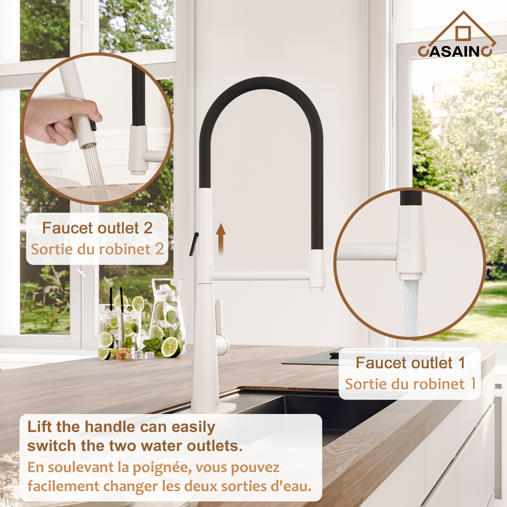 CASAINC 1.8GPM Single-Handle Standard Kitchen Faucet with Fast Mount and Deck Plate, 3 Colors Available-Casainc Canada