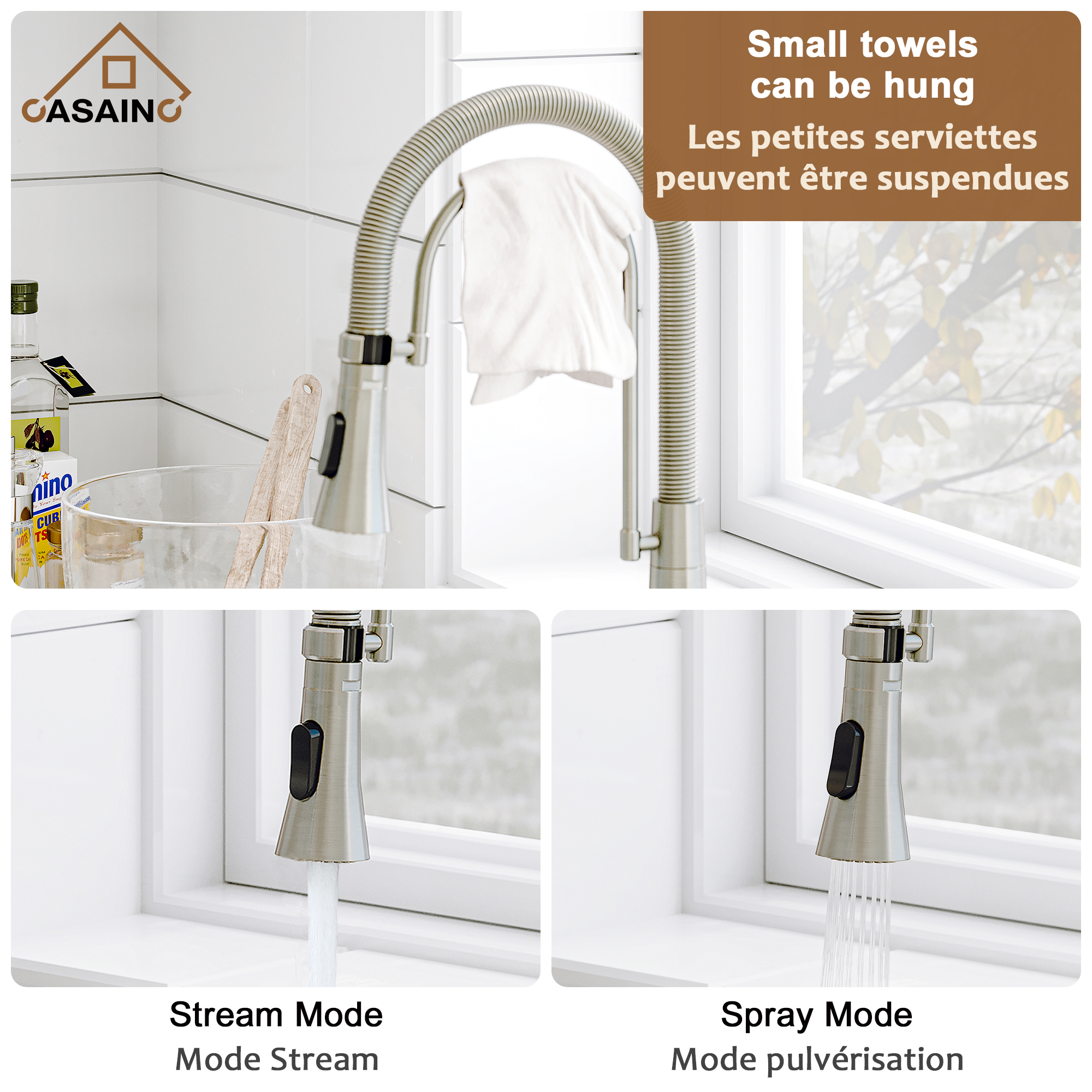 CASAINC 1.8GPM Spring Kitchen Faucet in Brushed Gold and More-Casainc Canada