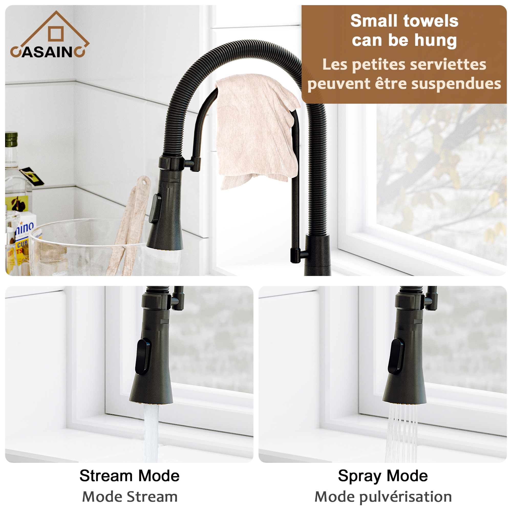 CASAINC 1.8GPM Spring Kitchen Faucet in Brushed Gold and More-Casainc Canada