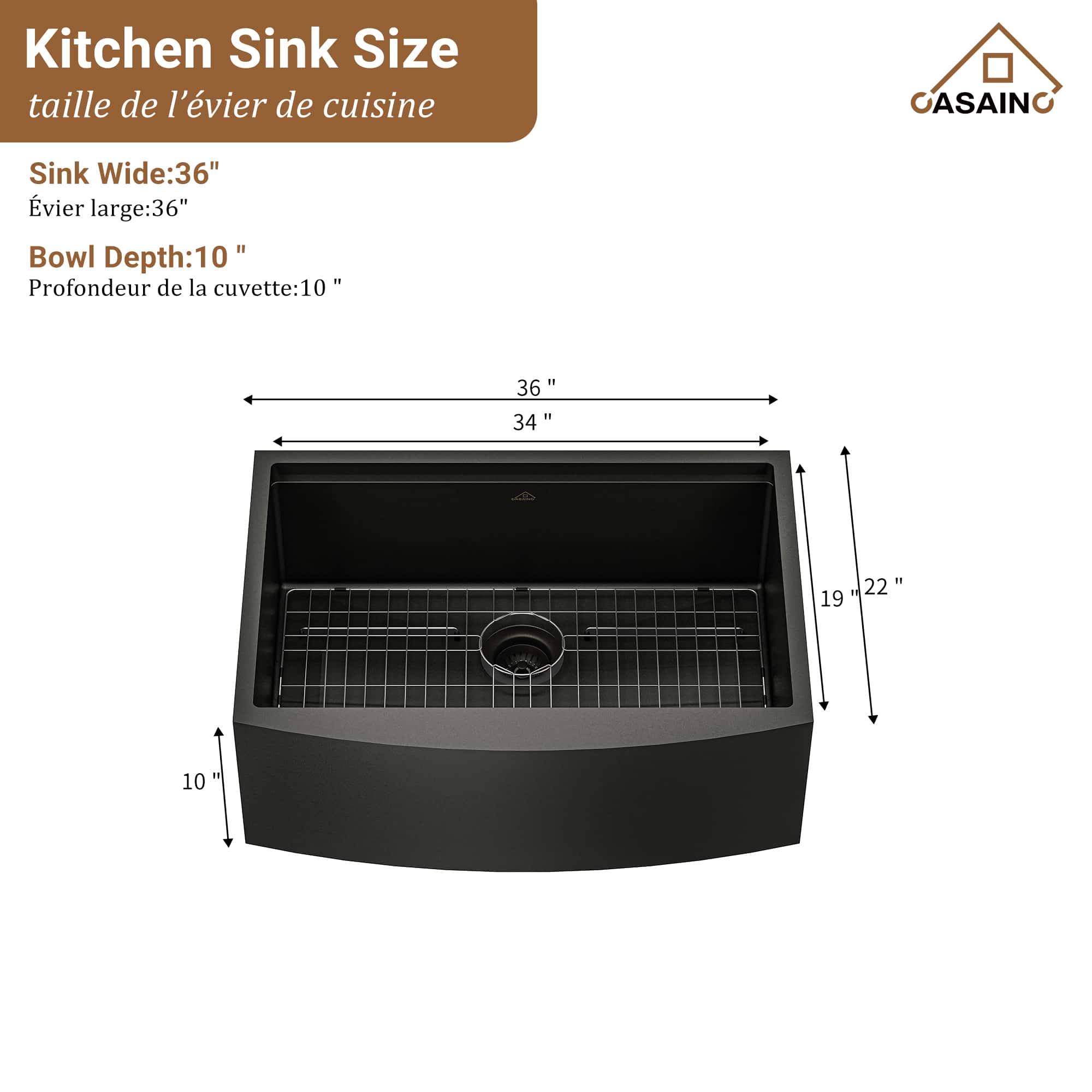CASAINC Farmhouse Stainless Steel 36-inch Single Bowl Kitchen Sink 
