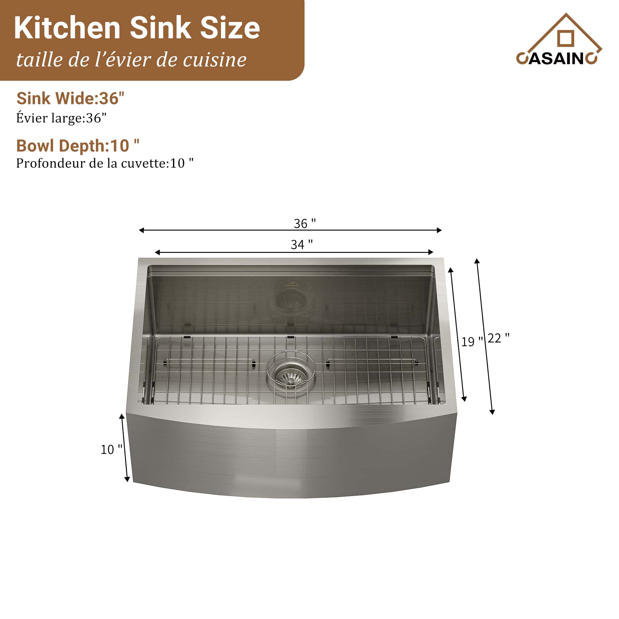 CASAINC Farmhouse Stainless Steel 36-inch Single Bowl Kitchen Sink 
