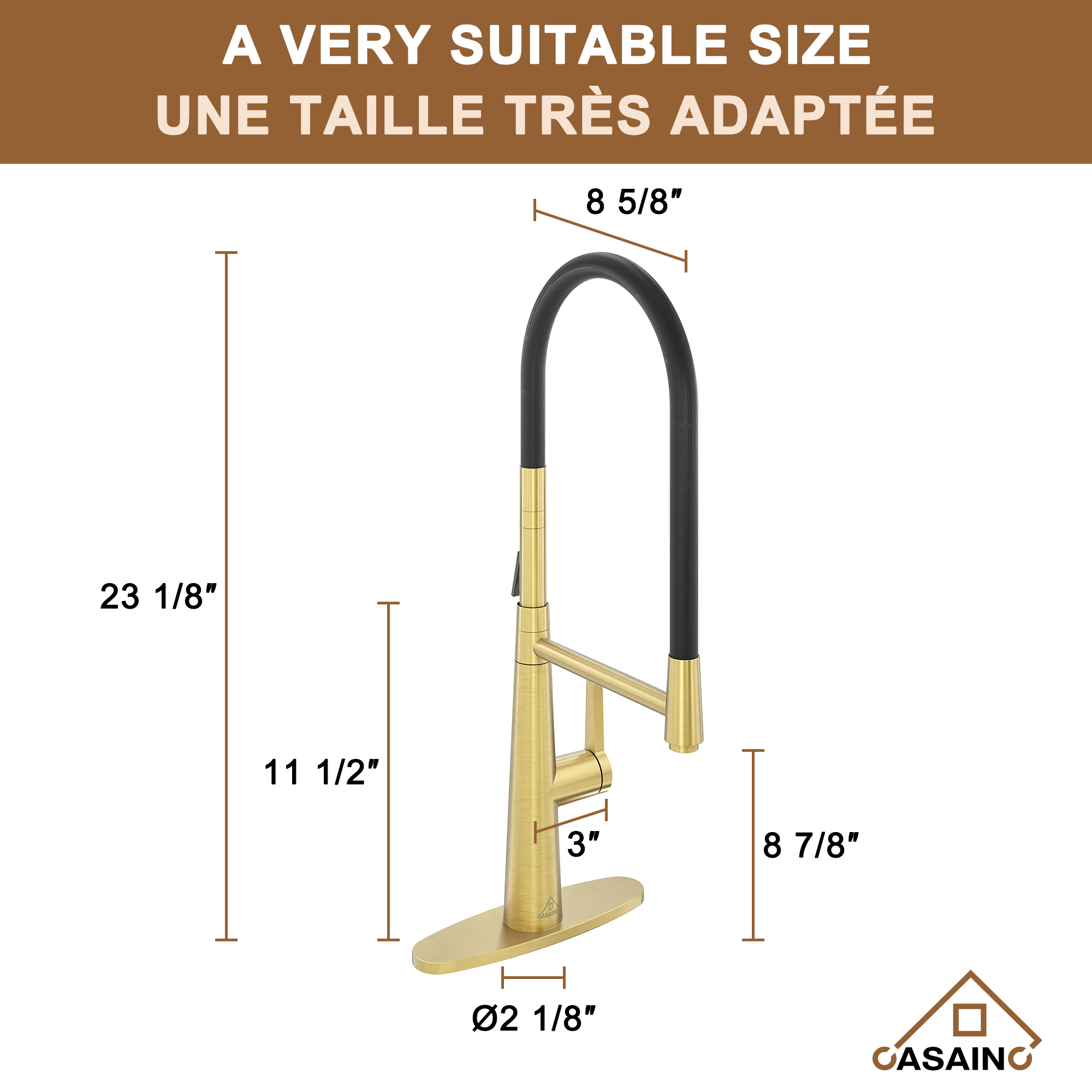 CASAINC 1.8GPM Single-Handle Standard Kitchen Faucet with Fast Mount and Deck Plate, 3 Colors Available