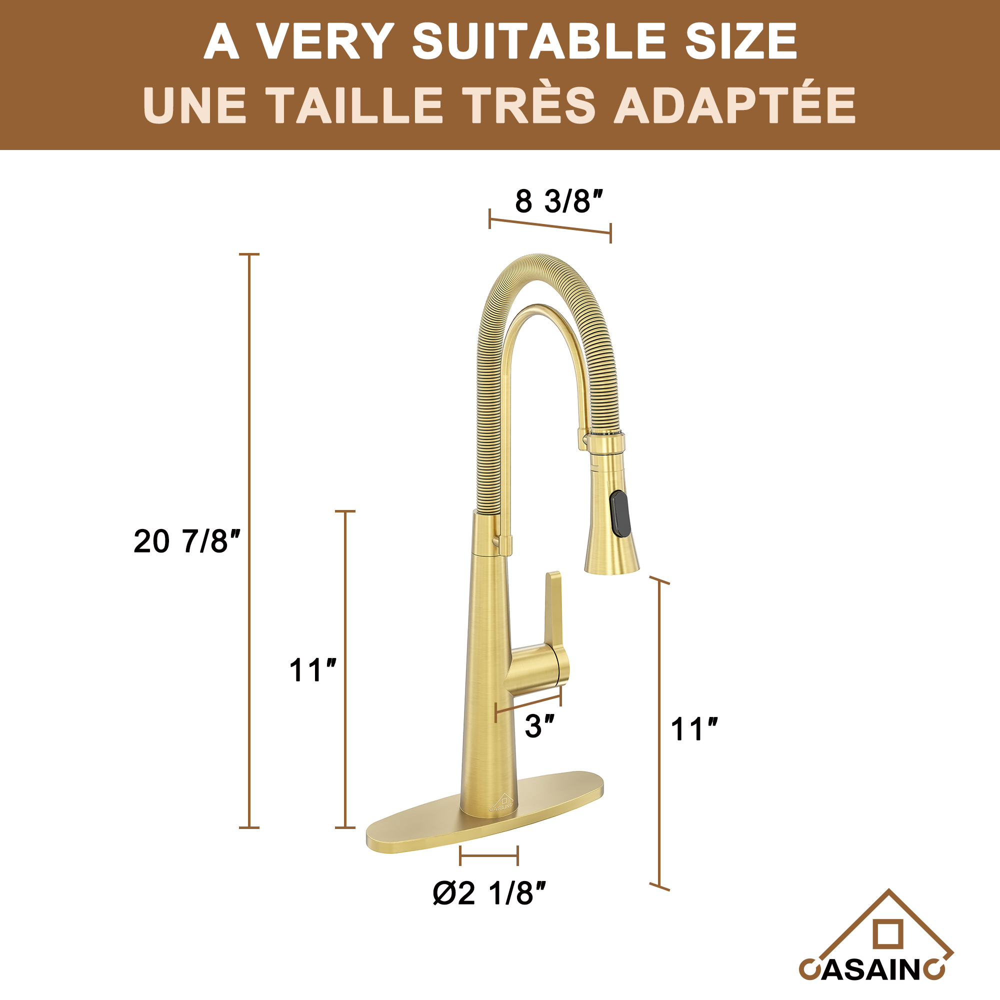 CASAINC 1.8GPM Spring Kitchen Faucet in Brushed Gold and More-Casainc Canada