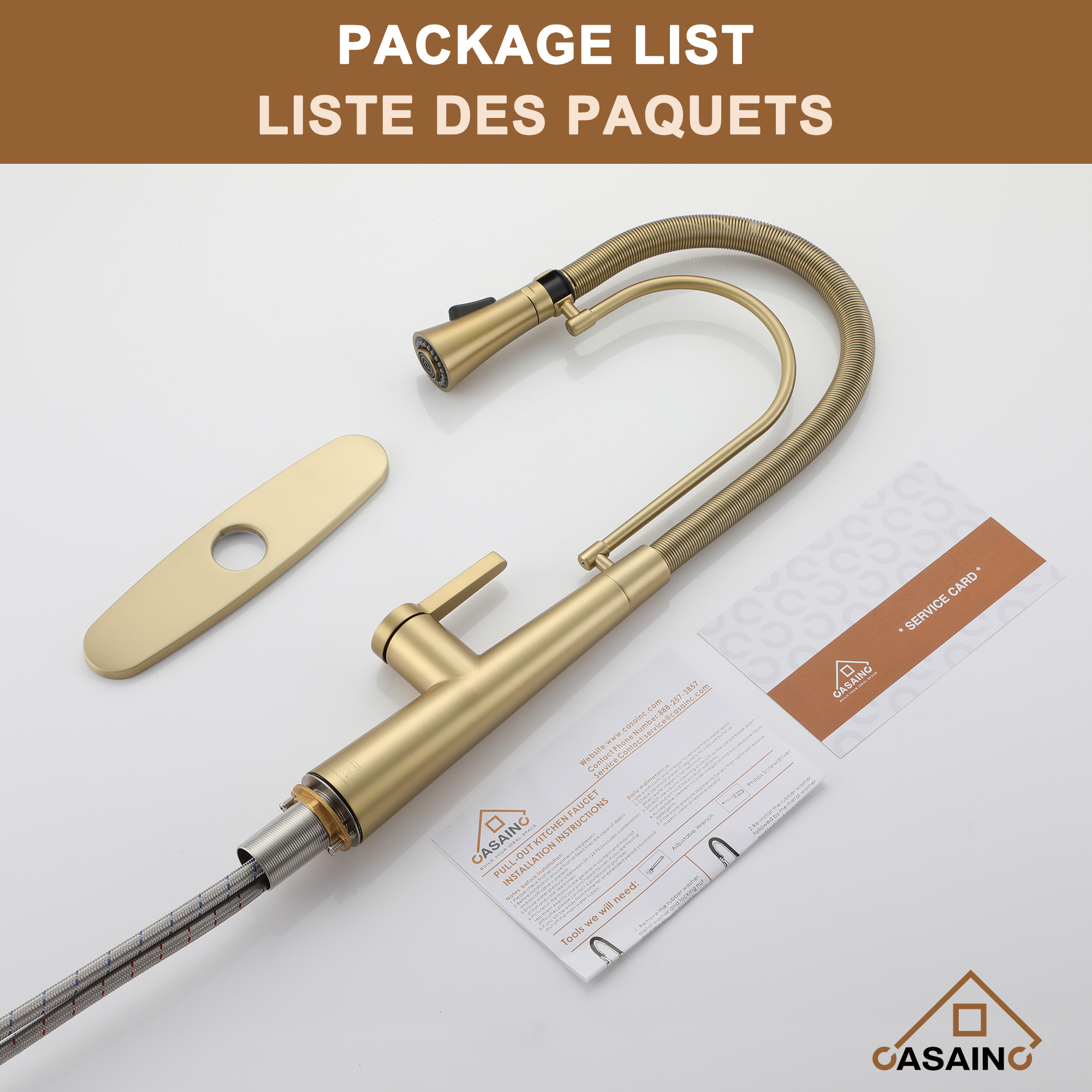 CASAINC 1.8GPM Spring Kitchen Faucet in Brushed Gold and More-Casainc Canada