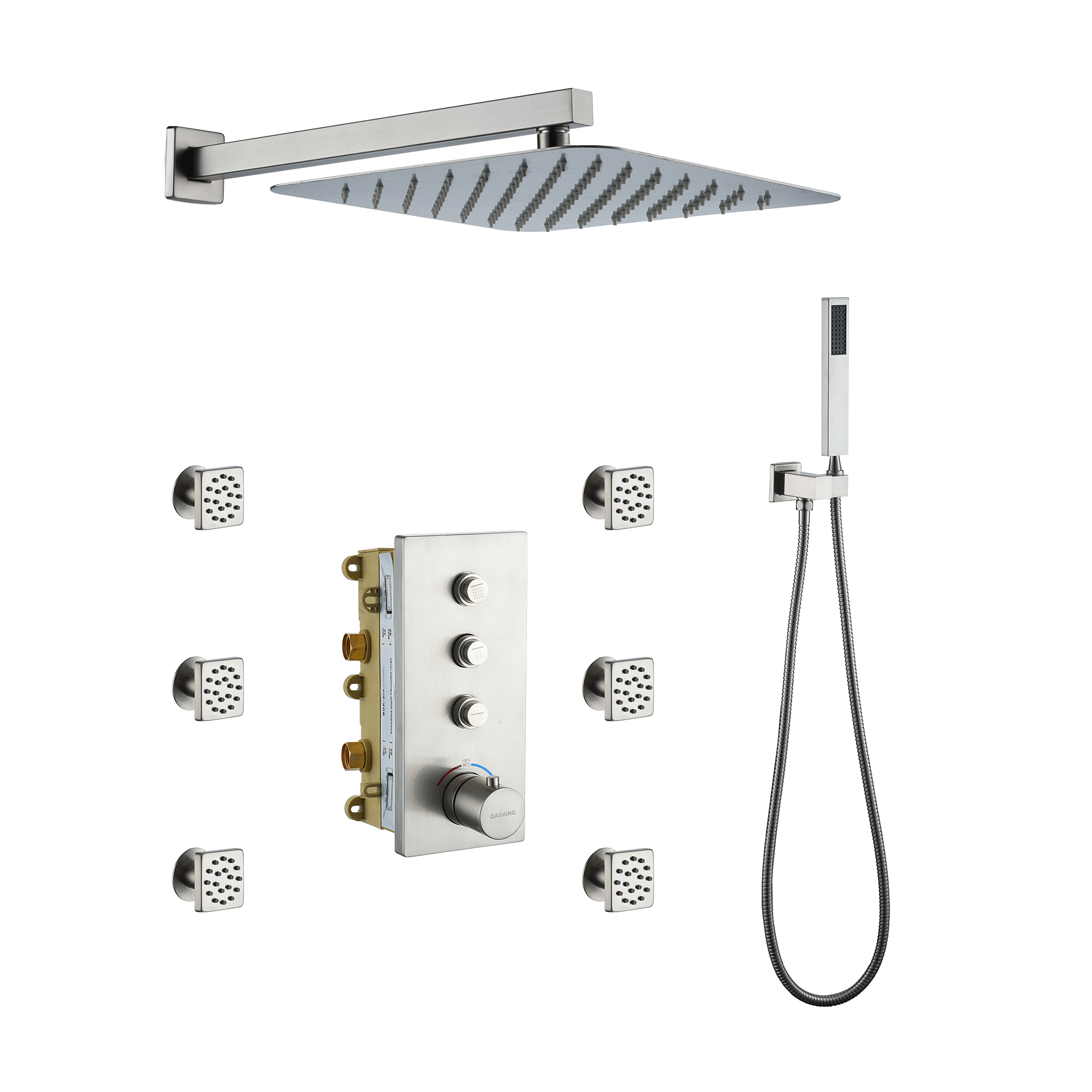 3 Functions 12 Inch Wall Mount Thermostatic Shower System-Casainc Canada