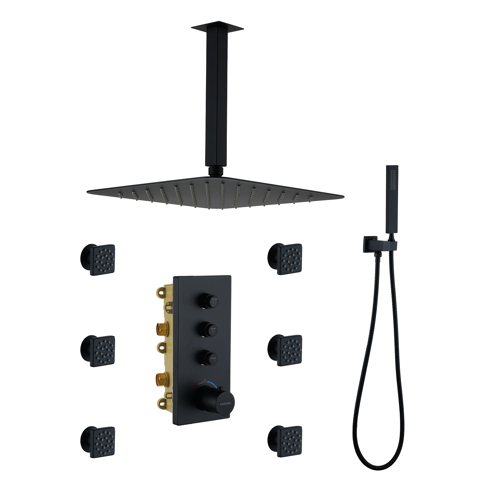 3 Functions 12 Inch Ceiling Mounted Thermostatic Shower System-Casainc Canada