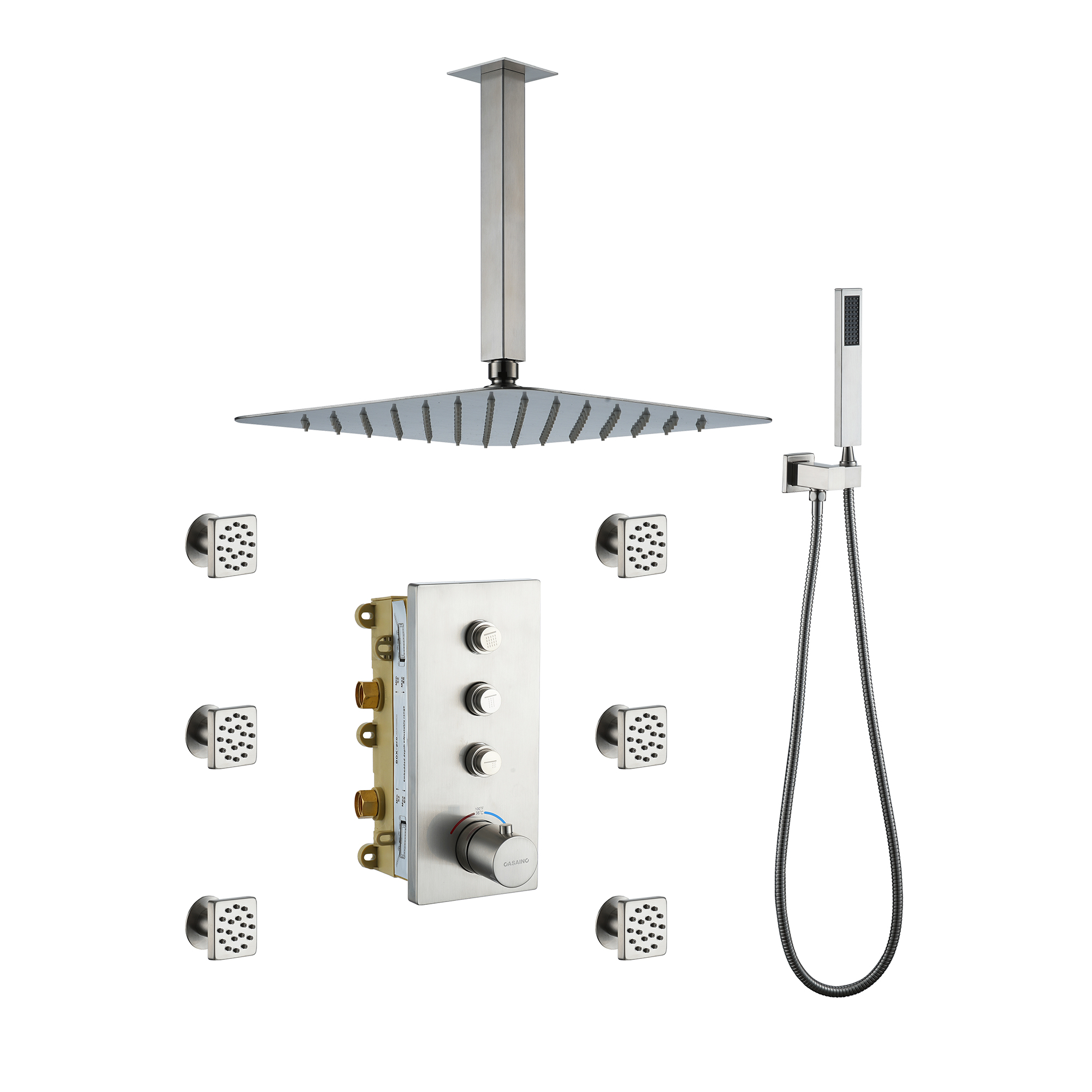 3 Functions 12 Inch Ceiling Mounted Thermostatic Shower System-Casainc Canada