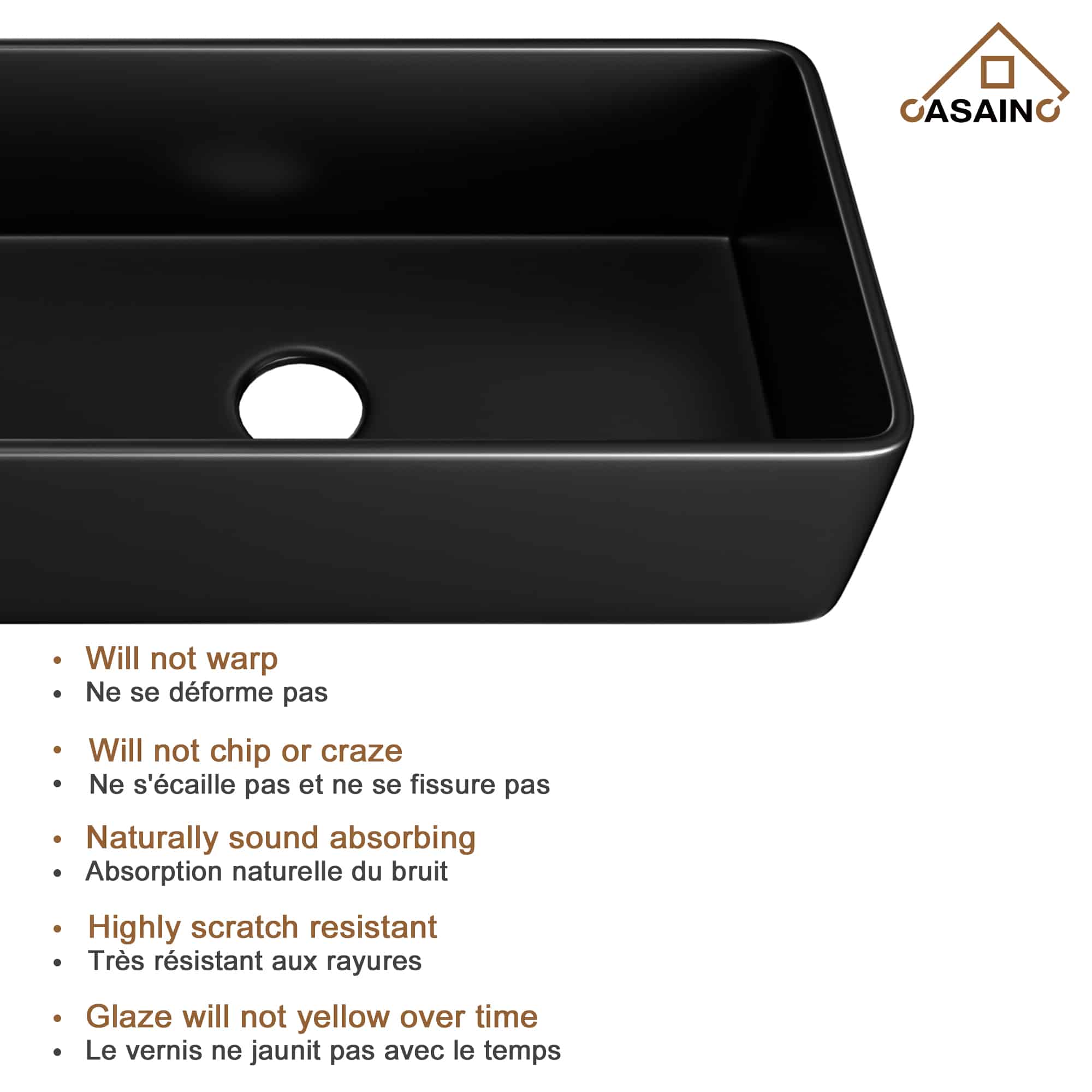 CASAINC Fireclay 36 Inch Single Bowl Farmhouse Apron Kitchen Sink with Grid and Strainers in Matte Black-Casainc Canada