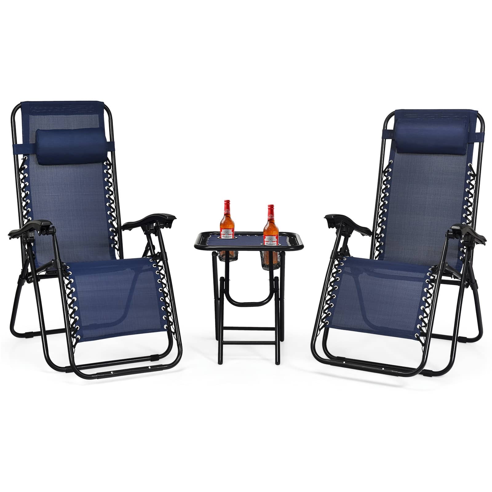 CASAINC 3 Pieces Folding Portable Zero Gravity Reclining Lounge Chairs Table Set-Casainc Canada