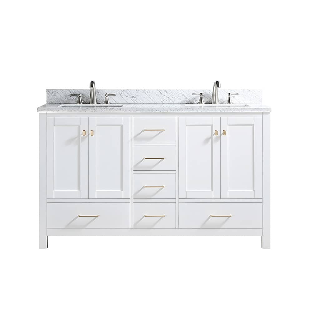 CASAINC 60 Inch Bath Vanity in White with White Top and Basin (60W x 22D x 35.4"H )