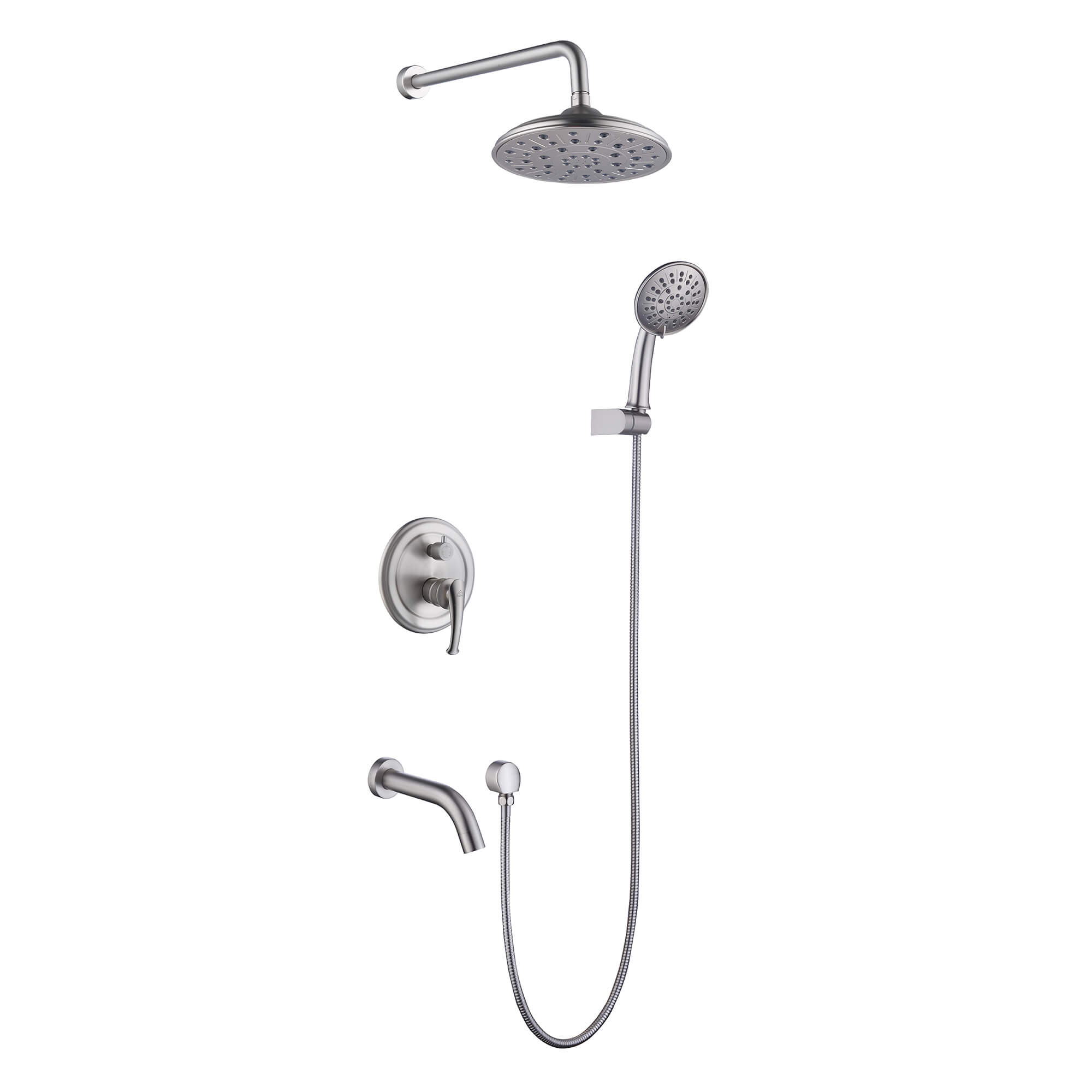 CASAINC Brushed Nickel Wall Mounted Rain Shower Faucet with Pressure Balanced Valve and Bathtub Spout-Casainc Canada