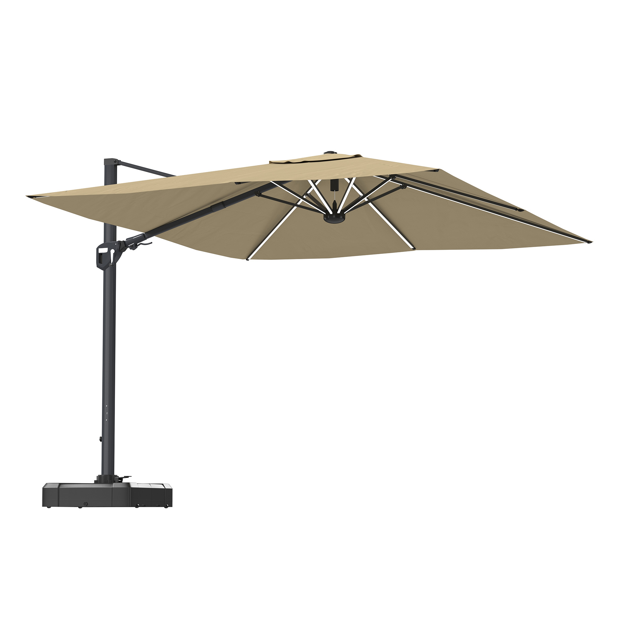 CASAINC 11FT Square Cantilever Patio Umbrella with LED Light (with Base)