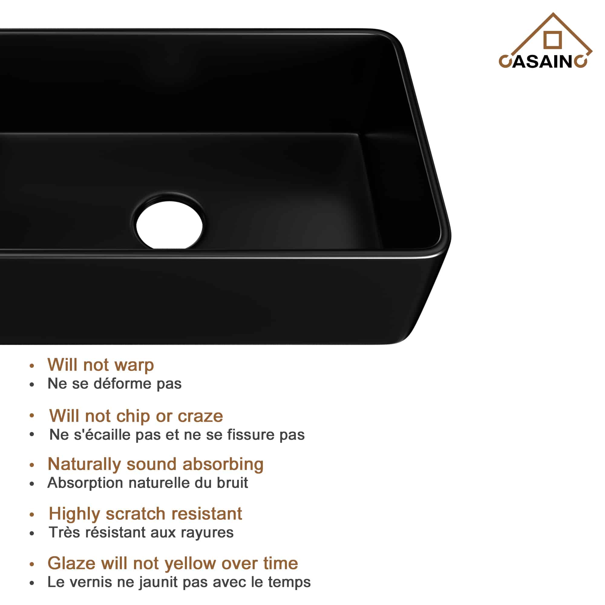 CASAINC Fireclay 30 Inch Single Bowl Farmhouse Apron Kitchen Sink with Grid and Strainers in Matte Black-Casainc Canada