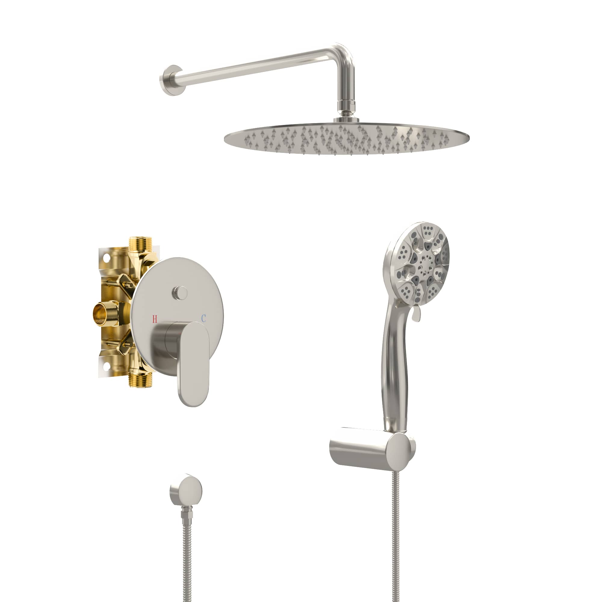 5-Spray Patterns 10 in. Wall Mounted Rain Fixed Shower Head w/ Dual Shower Heads with Pressure Balance in Brushed Nickel