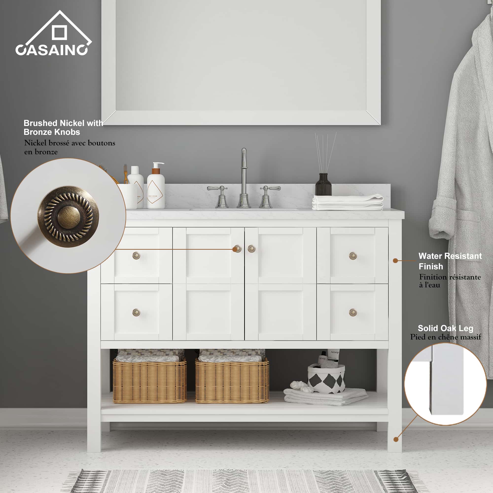 48 in. W x 22 in. D x 35.4 in. H Single Sink Bath Vanity in White with Top and LED Mirror