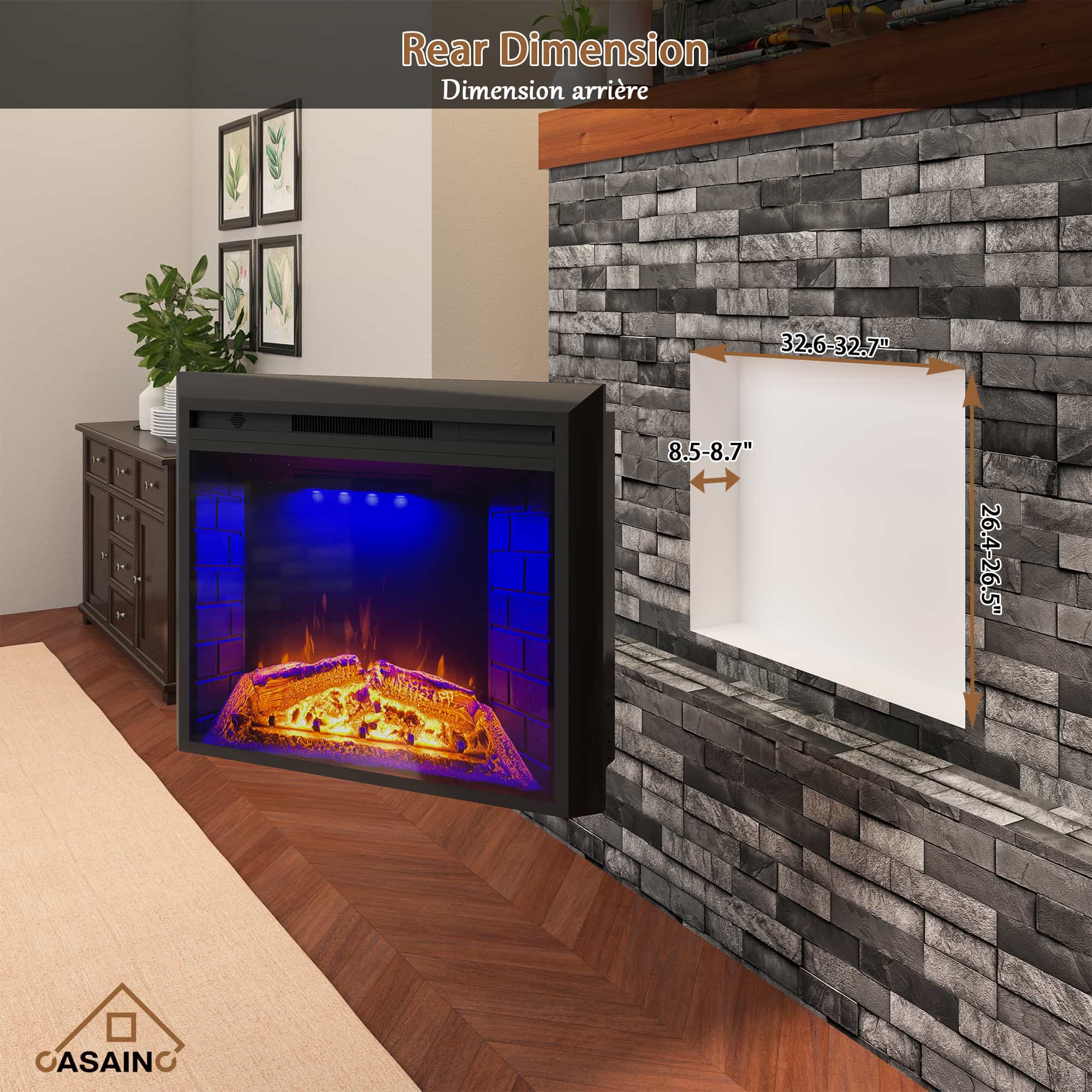 CASAINC 36 Inch LED Electric Fireplace Insert in Black