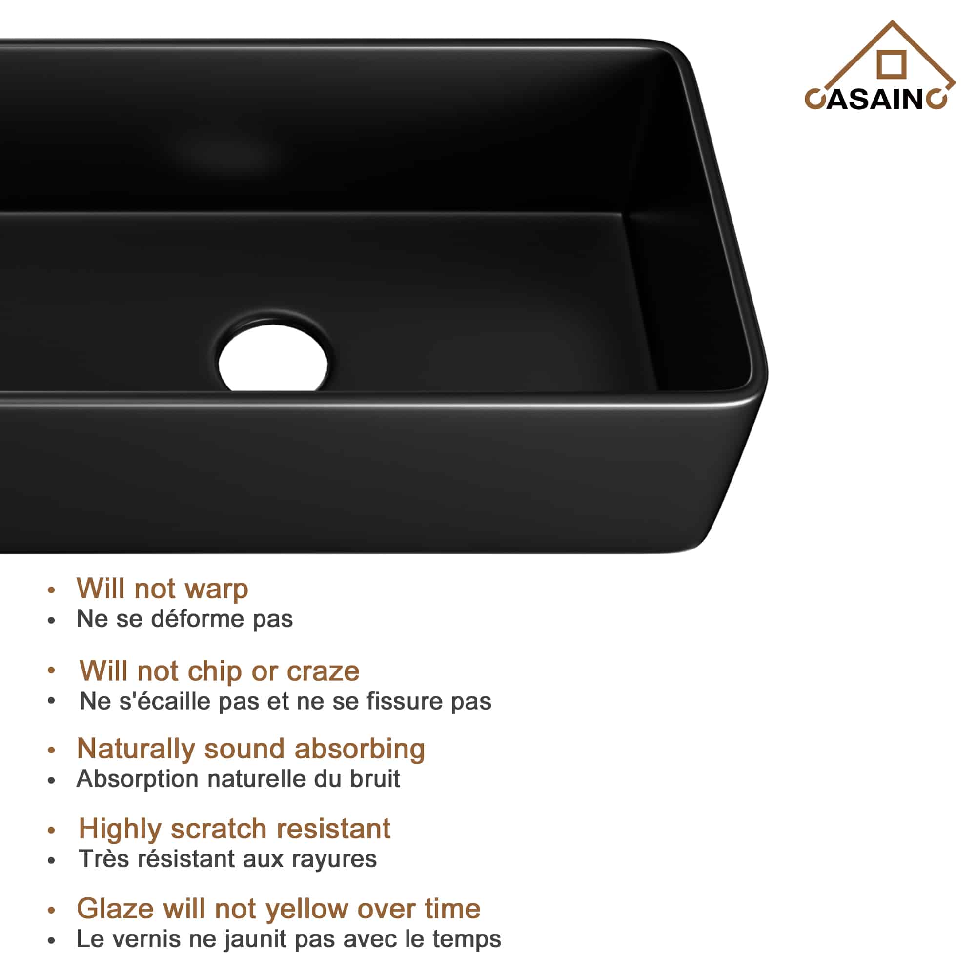 CASAINC Fireclay 33 Inch Single Bowl Farmhouse Apron Kitchen Sink with Grid and Strainers in Matte Black-Casainc Canada